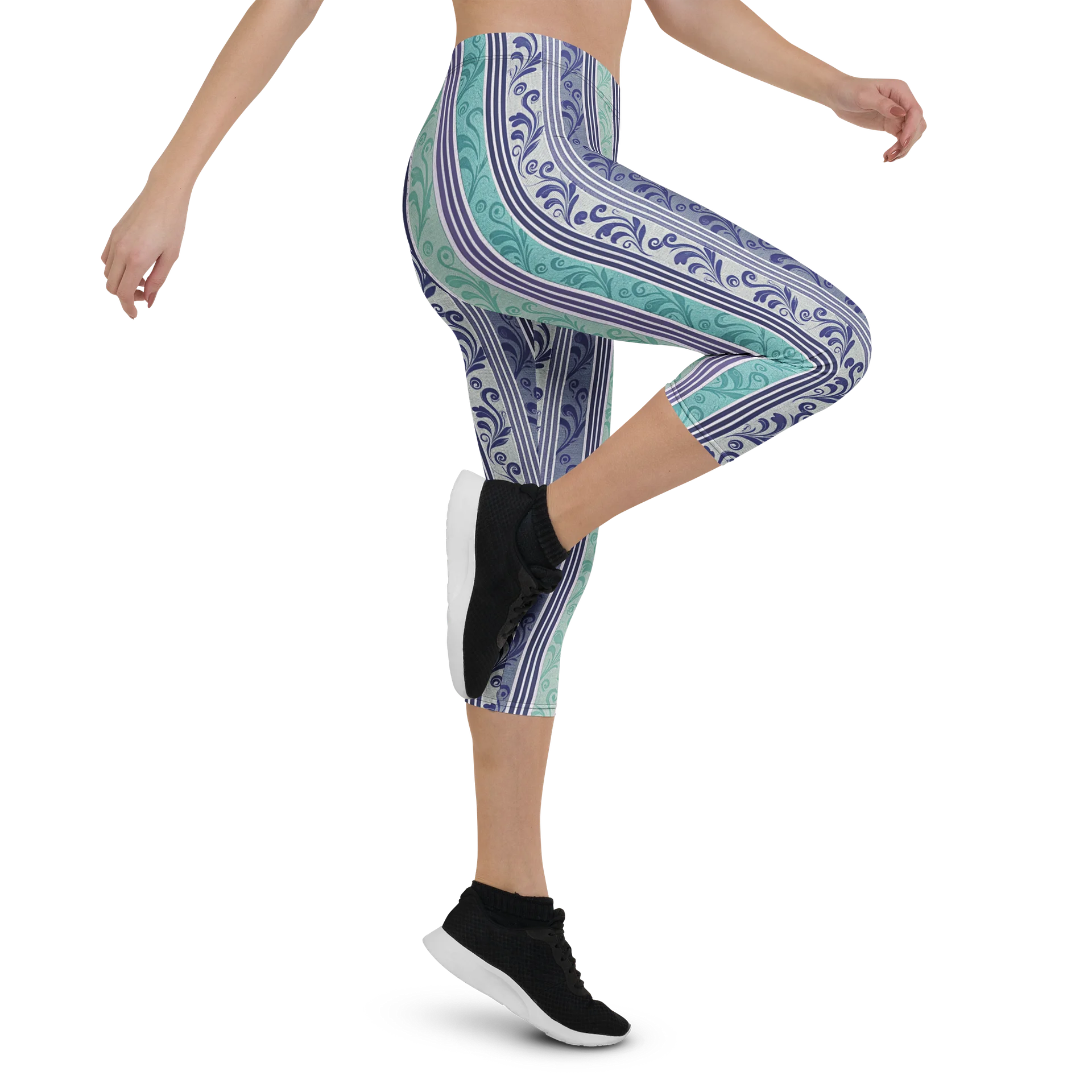 Blue Stripe Wave Capri Leggings product image (5)