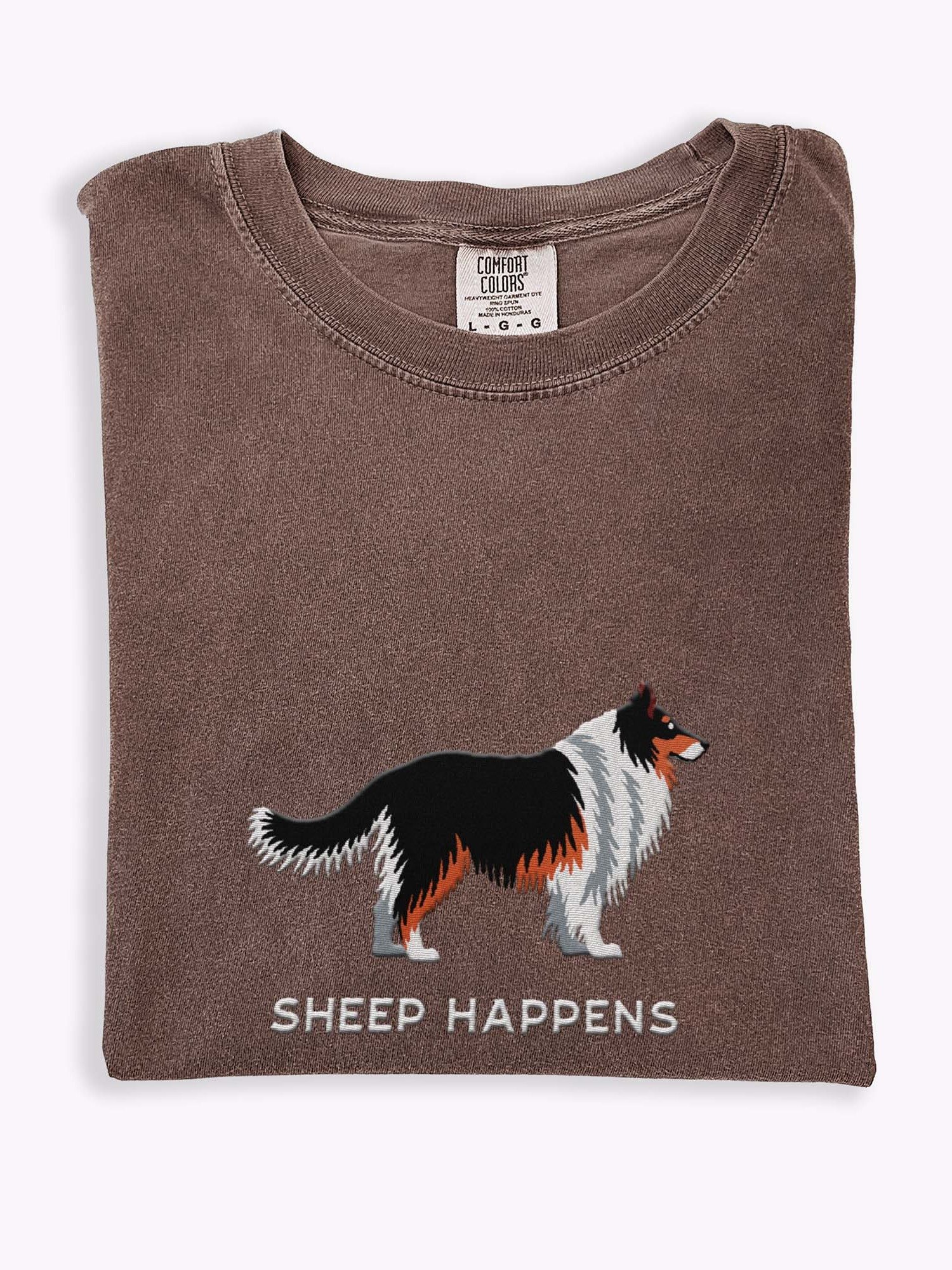 Sheep Happens T-Shirt(Embroidered) of a Shetland Sheepdog(Tricolor) product image (1)