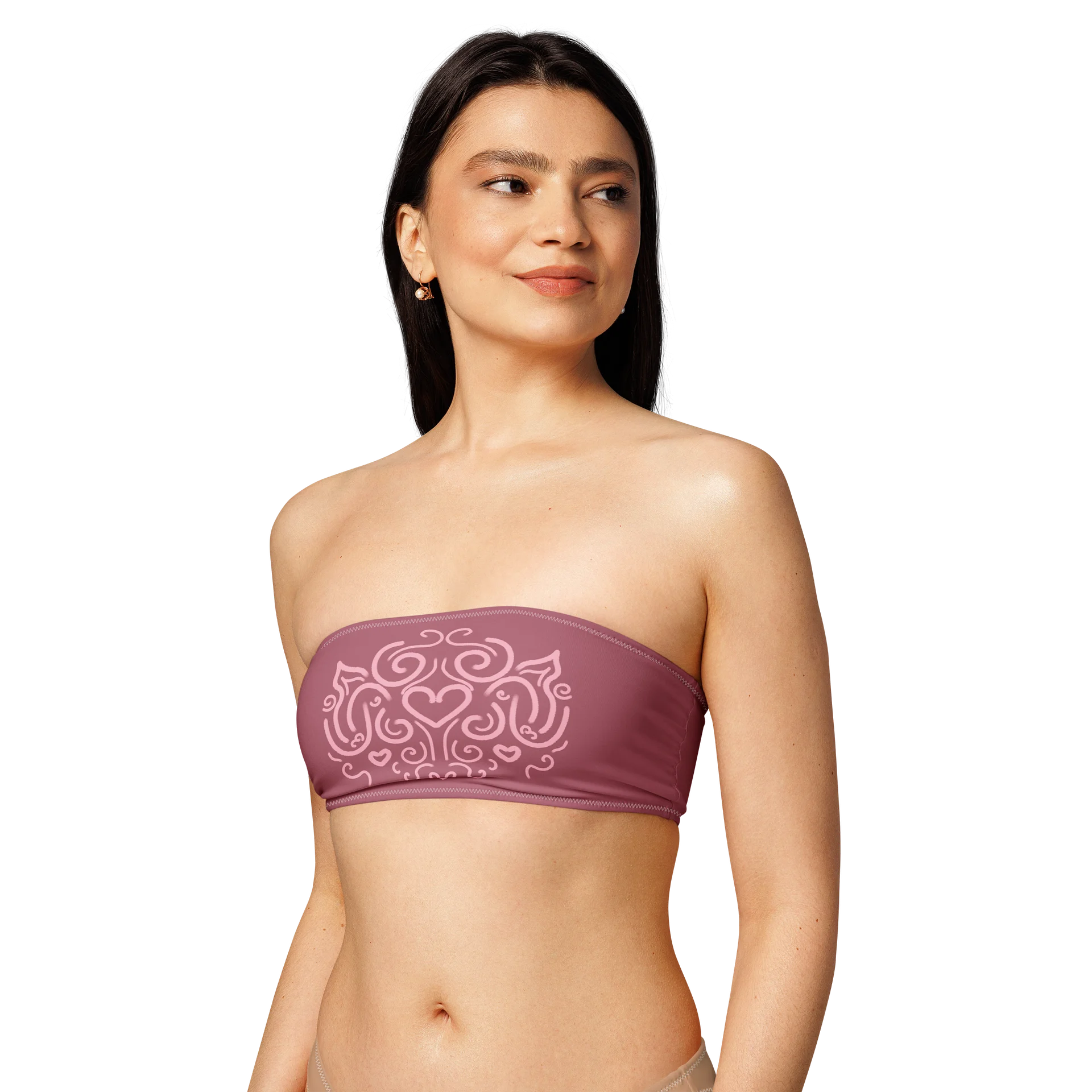 pink heart ornamental bandeau bikini top - mauve product image (7)