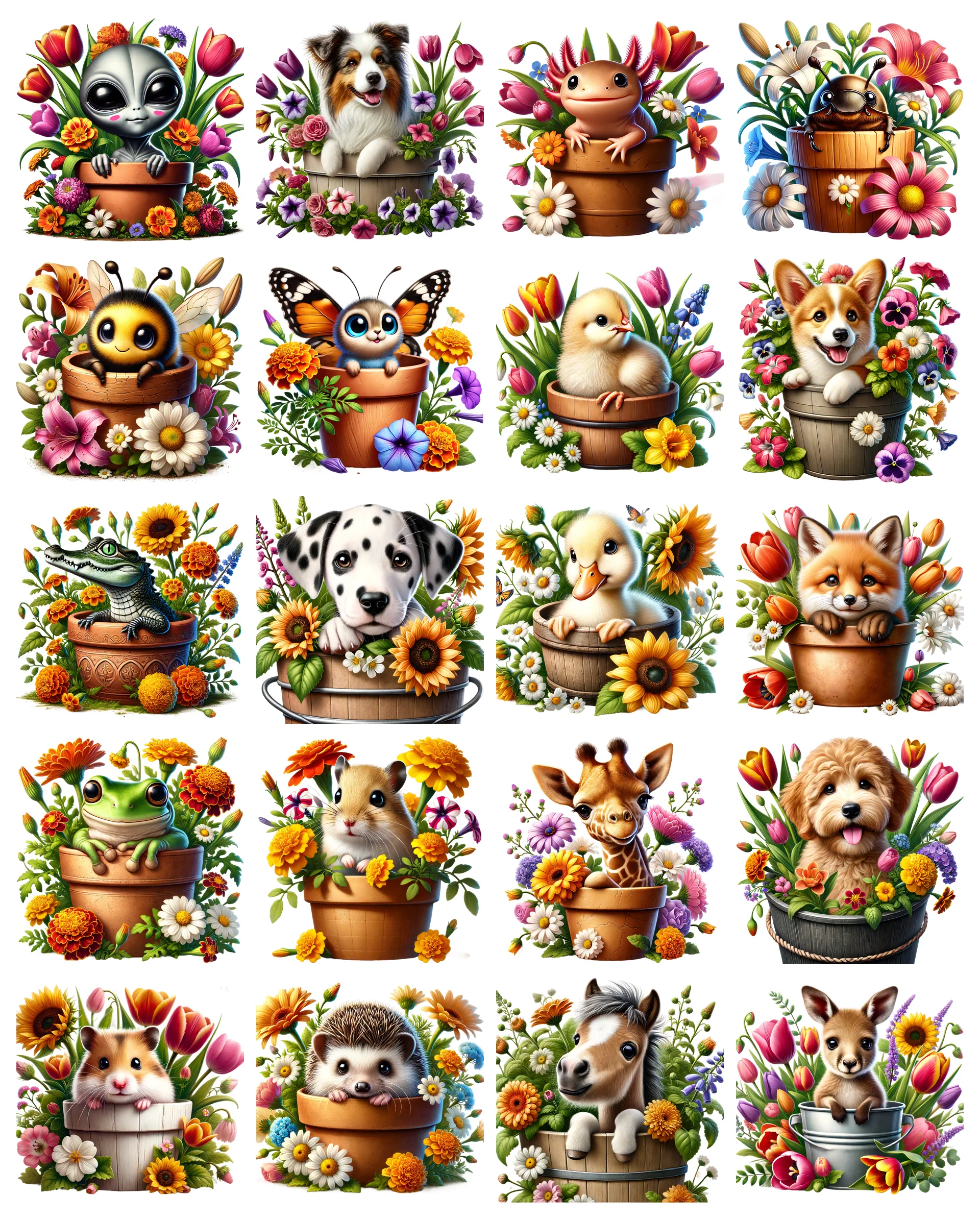 Animals in Flower Pots PNG Bundle Vol 1 | 41 Designs | Commercial Use | Sublimation Clipart product image (1)