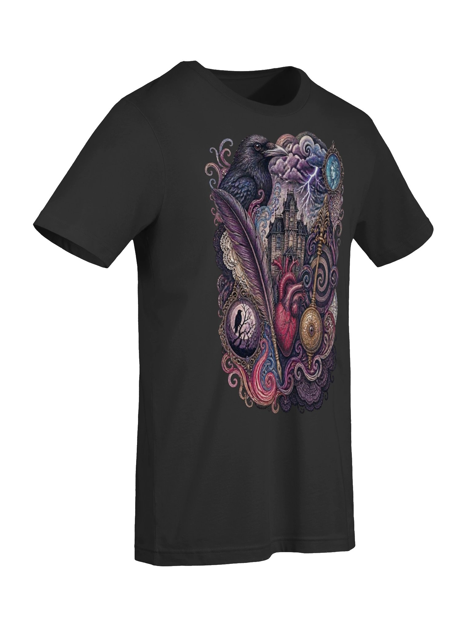 Edgar Allan Poe Whimsigoth Collage Tee, Dark Academia Raven Heart & Haunted House product image (50)