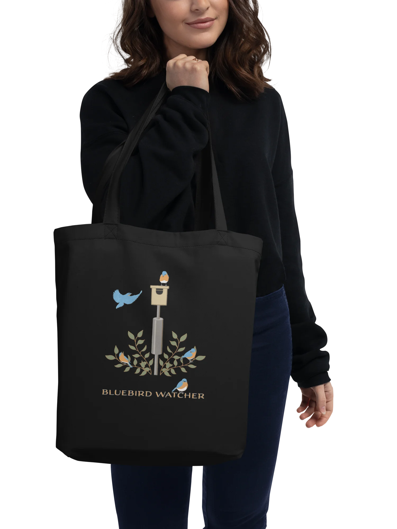 "Bluebird Watcher" Organic Cotton Tote in Black product image (1)