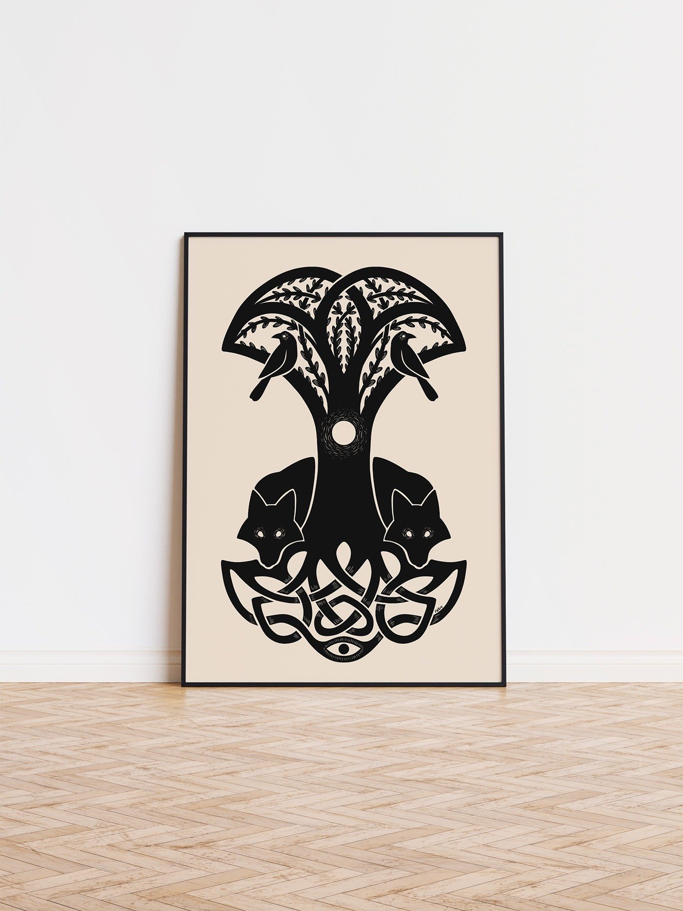 Yggdrasil Tree of Life Art Print, Odin's Ravens Huginn Muninn, Geri Freki Wolves product image (1)