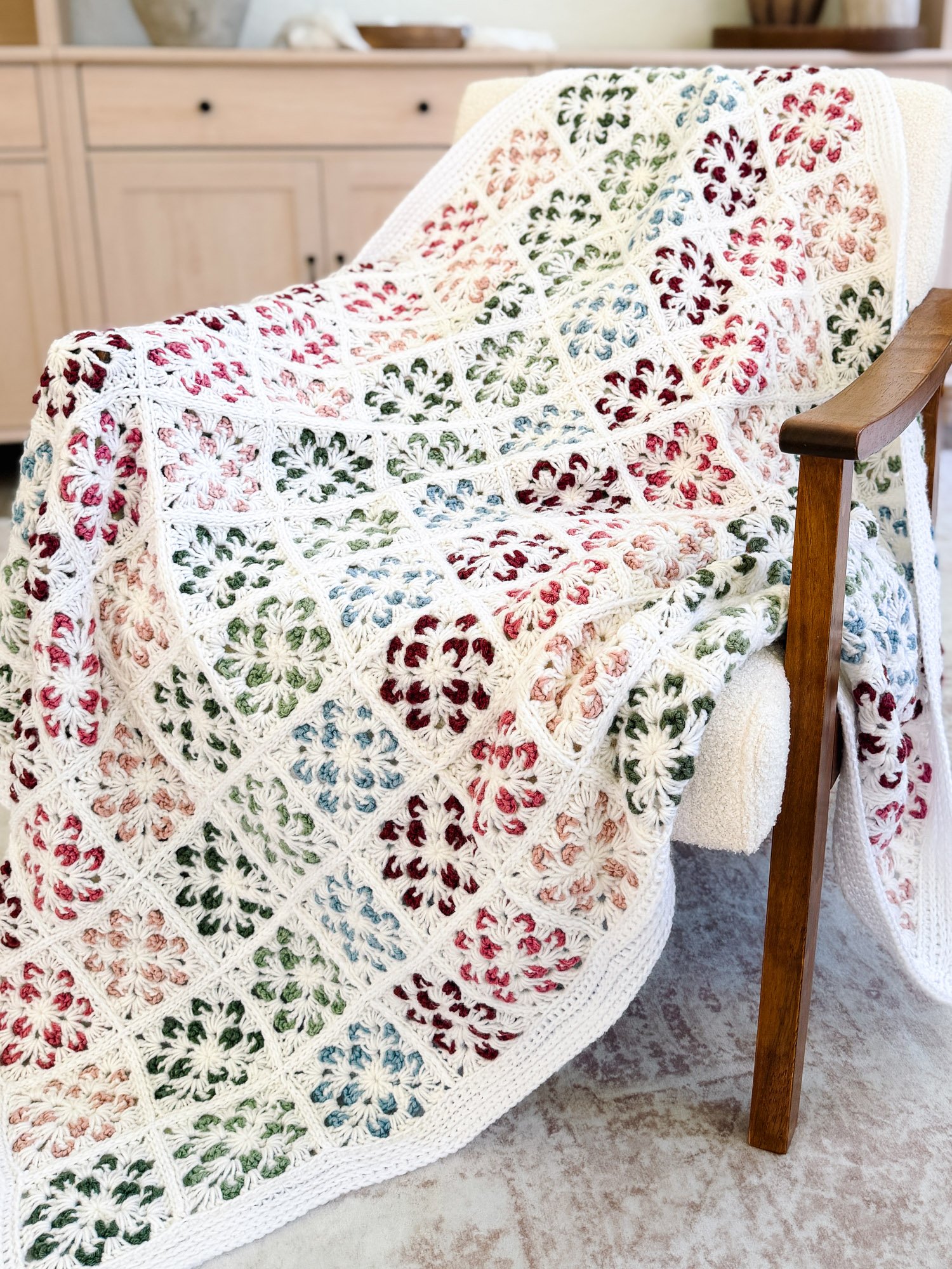 Crochet Granny Square Blanket Pattern | Blossom Flower Squares, 9 Sizes Lovey to Twin | PDF + Video + App product image (6)