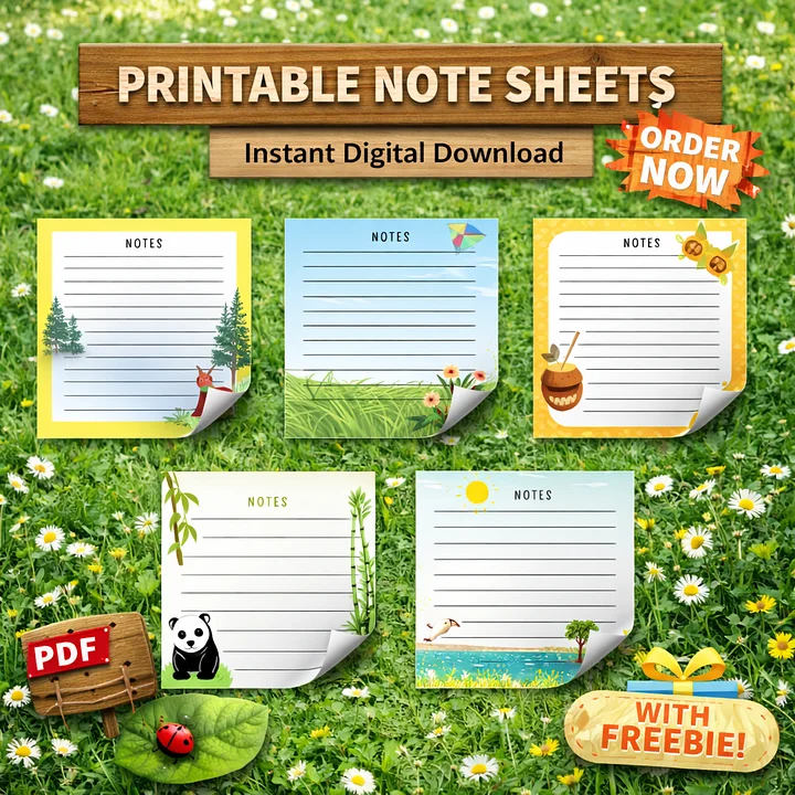 Set of 20 Printable Note Sheets | 20 Distinctive Styles | Instant Digital Download + Freebies product image (2)