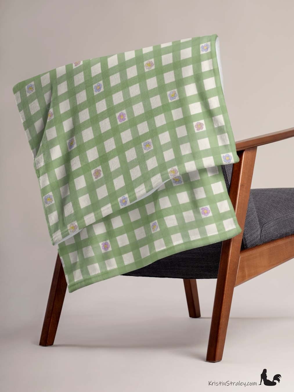 Flowers in Gingham Fleece Throw Blanket product image (9)