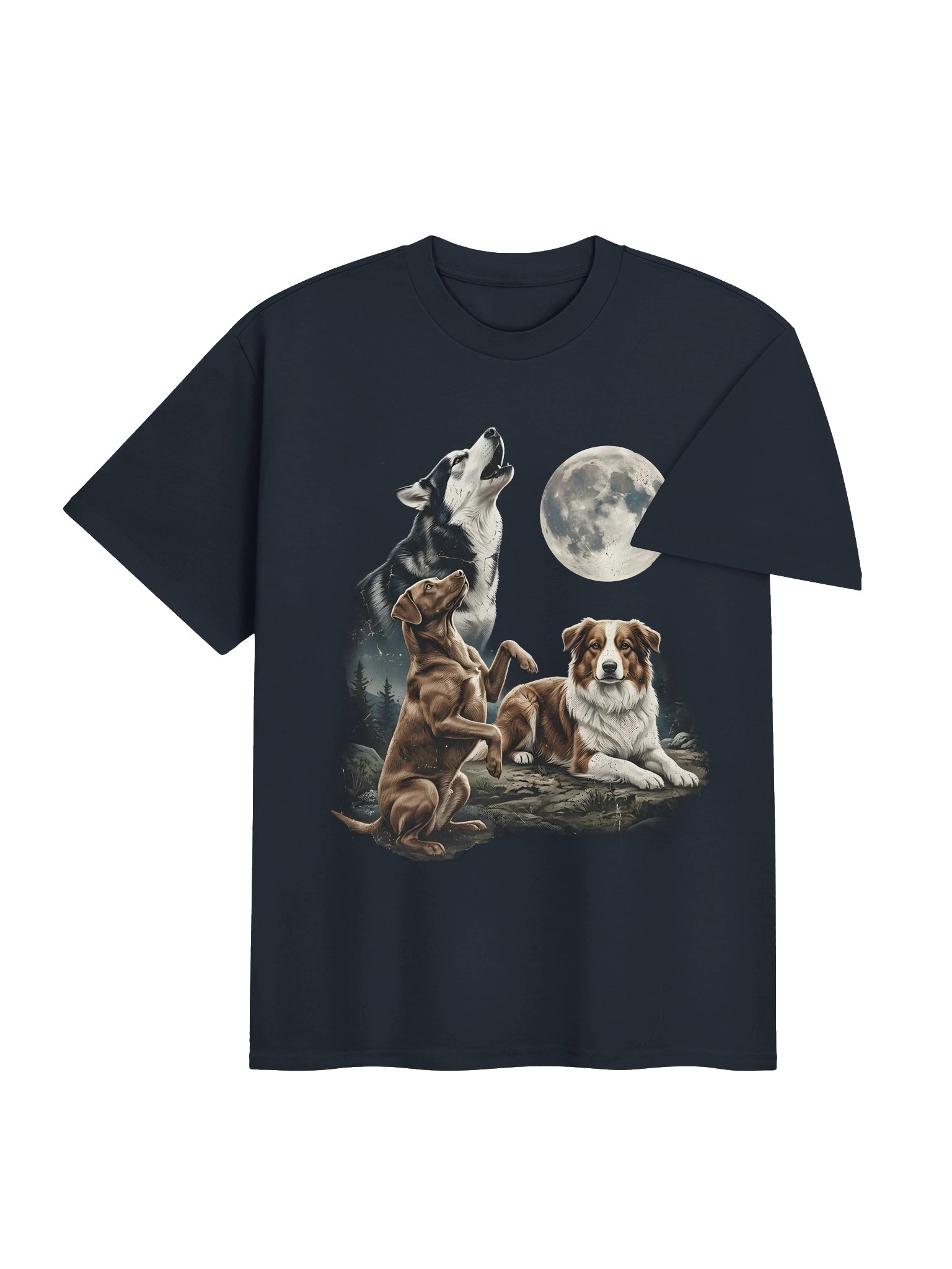 Moonlit Howl – Three Dogs Under the Full Moon T-Shirt product image (11)