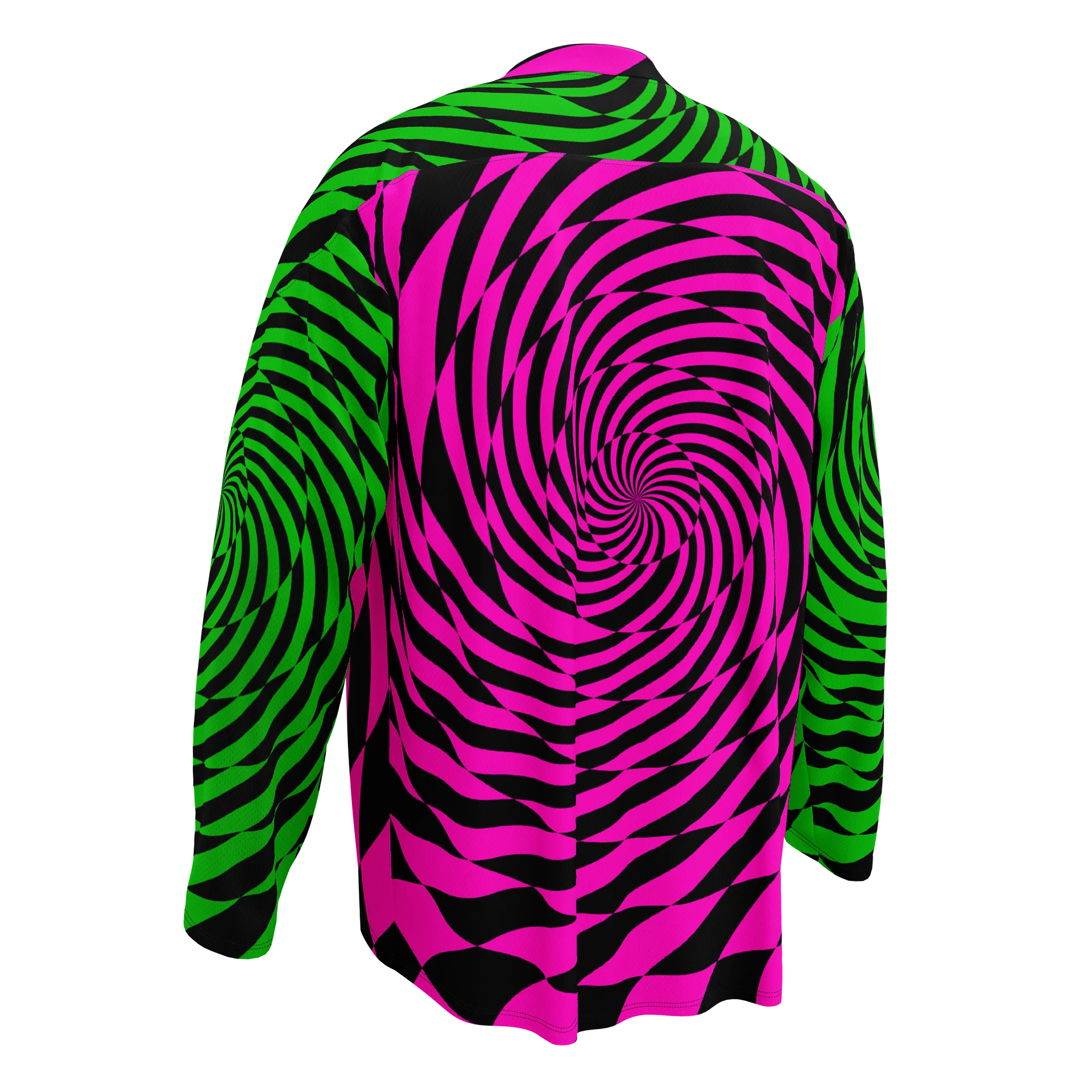Trippy Rave Hockey Jersey, Psychedelic Spirals EDM Shirt, Fun Swirl Festival Wear, Retro Raver Fashion, Neon Pink Green Checkers Clothes product image (2)