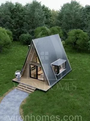 one bedroom loft style lodge with spacious interiors and open spaces! #vironhomes #aframe #housedesign #floorplans #blueprints 