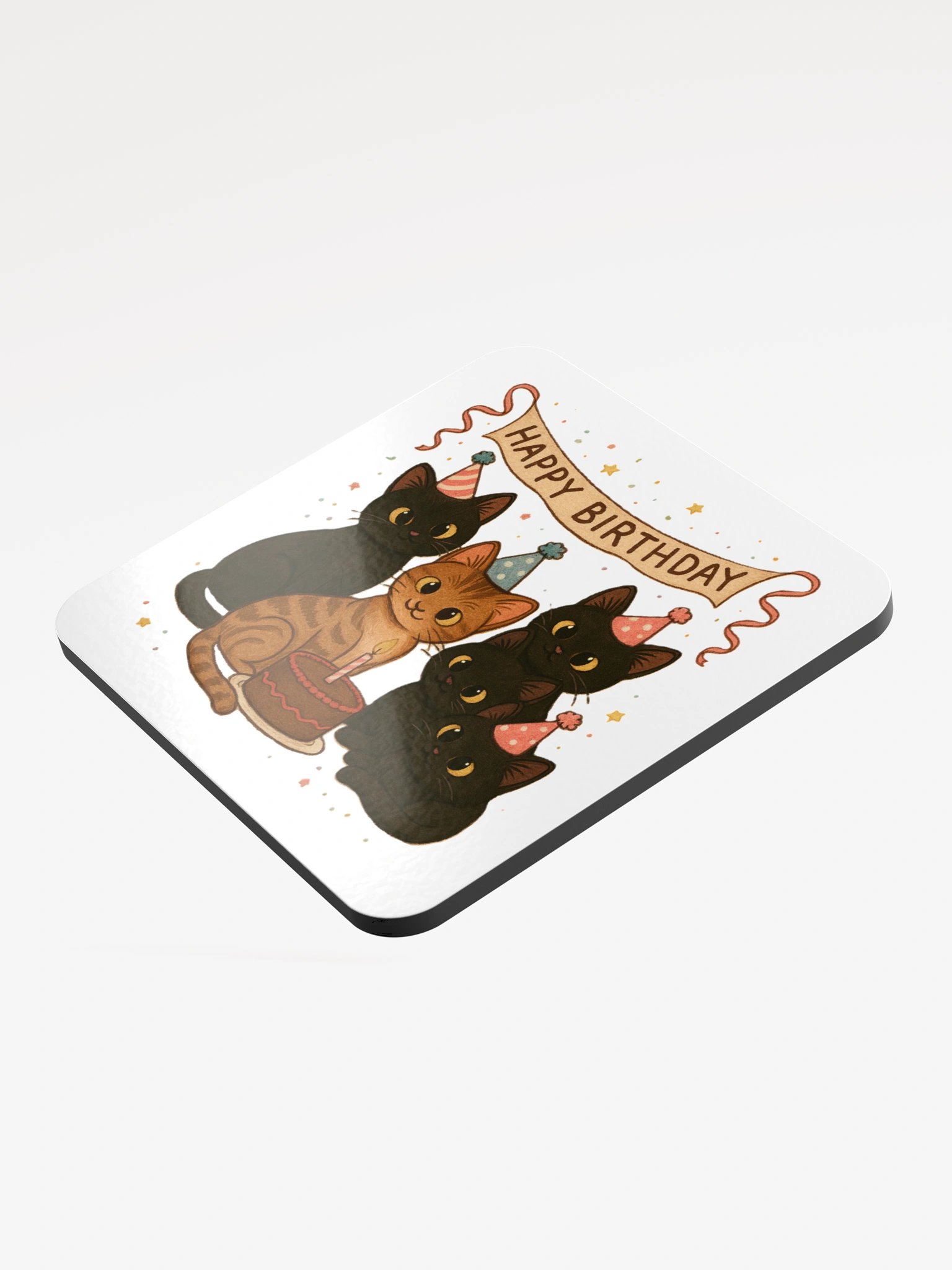 cat brigade birthday Glossed Cork Coaster product image (3)