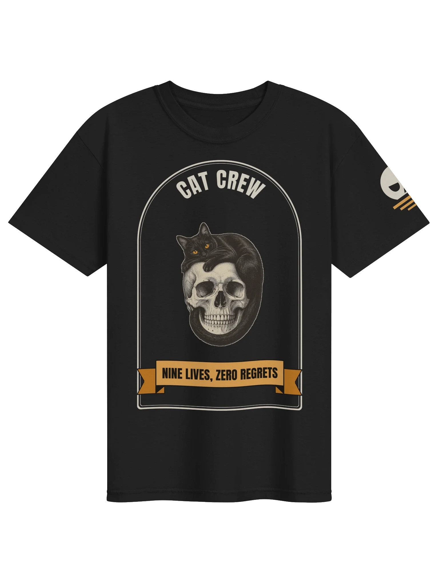 Cat Crew Skull Tee (Dark): Nine Lives, Zero Regrets, Black
