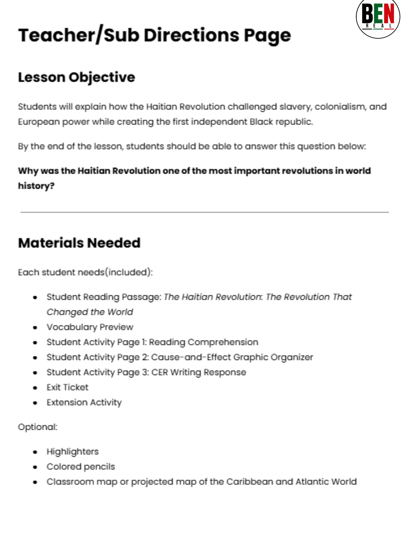 Black History 365 Sub Plan: The Haitian Revolution | Middle School Social Studies product image (3)