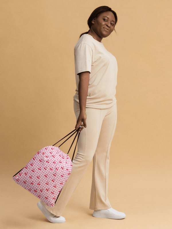 Cherries and Plaid Dreams Gym Drawstring Bag product image (3)