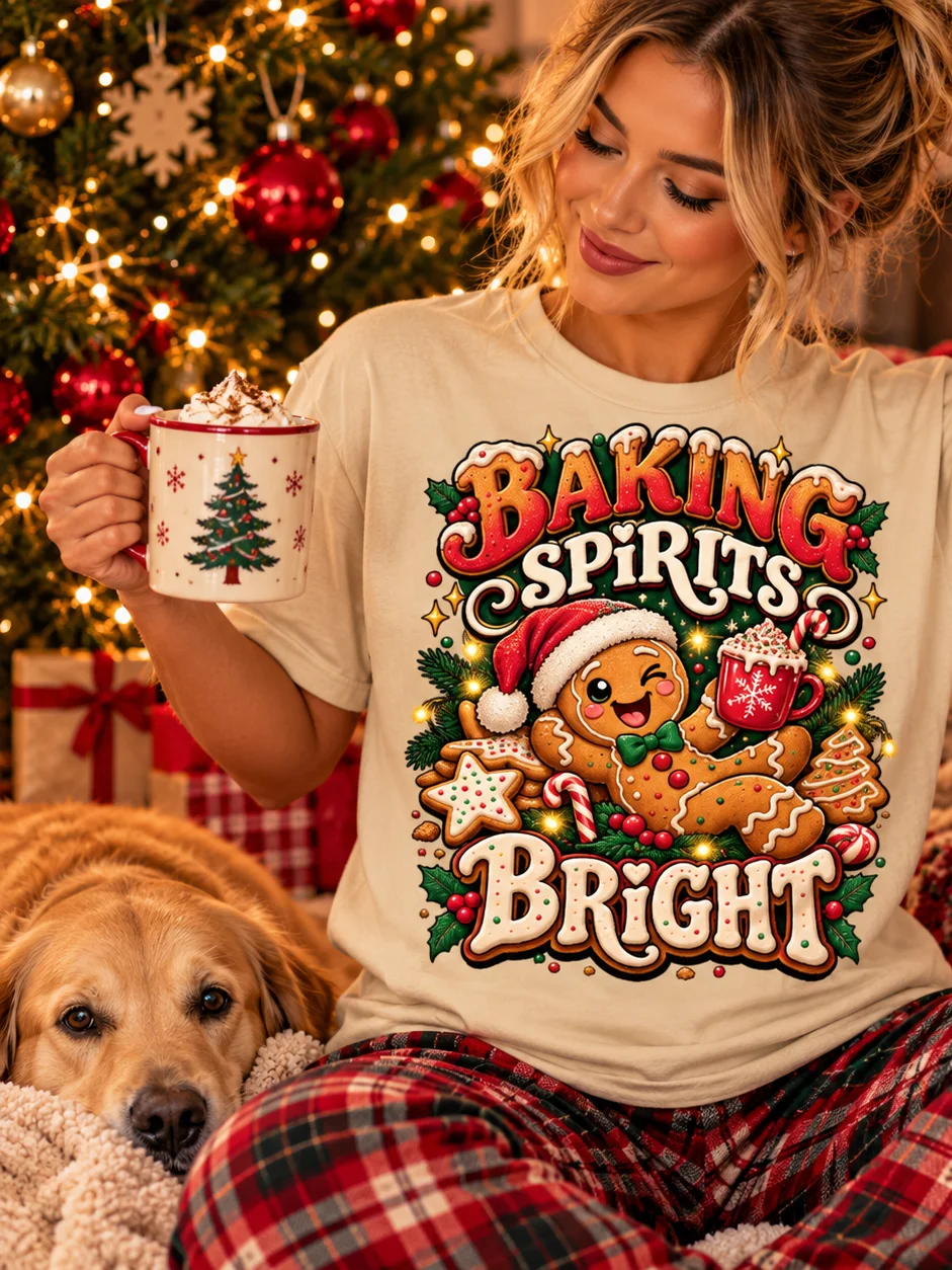 Funny Gingerbread Christmas T-Shirt – Baking Spirits Bright | Holiday Baking Gift product image (7)