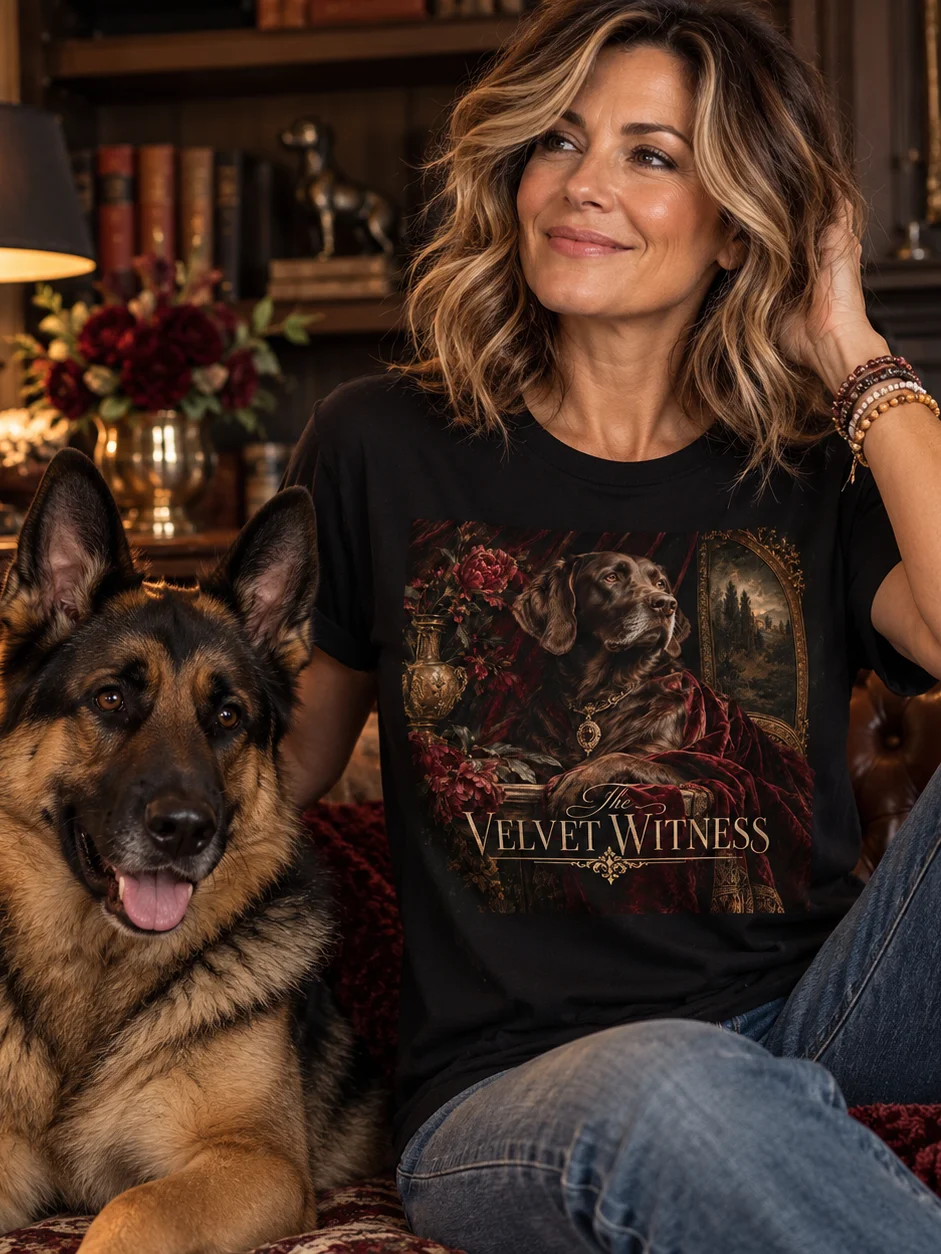 Vintage Dog Portrait Graphic T-Shirt – Dark Academia Dog Lover Tee | The Velvet Witness product image (1)