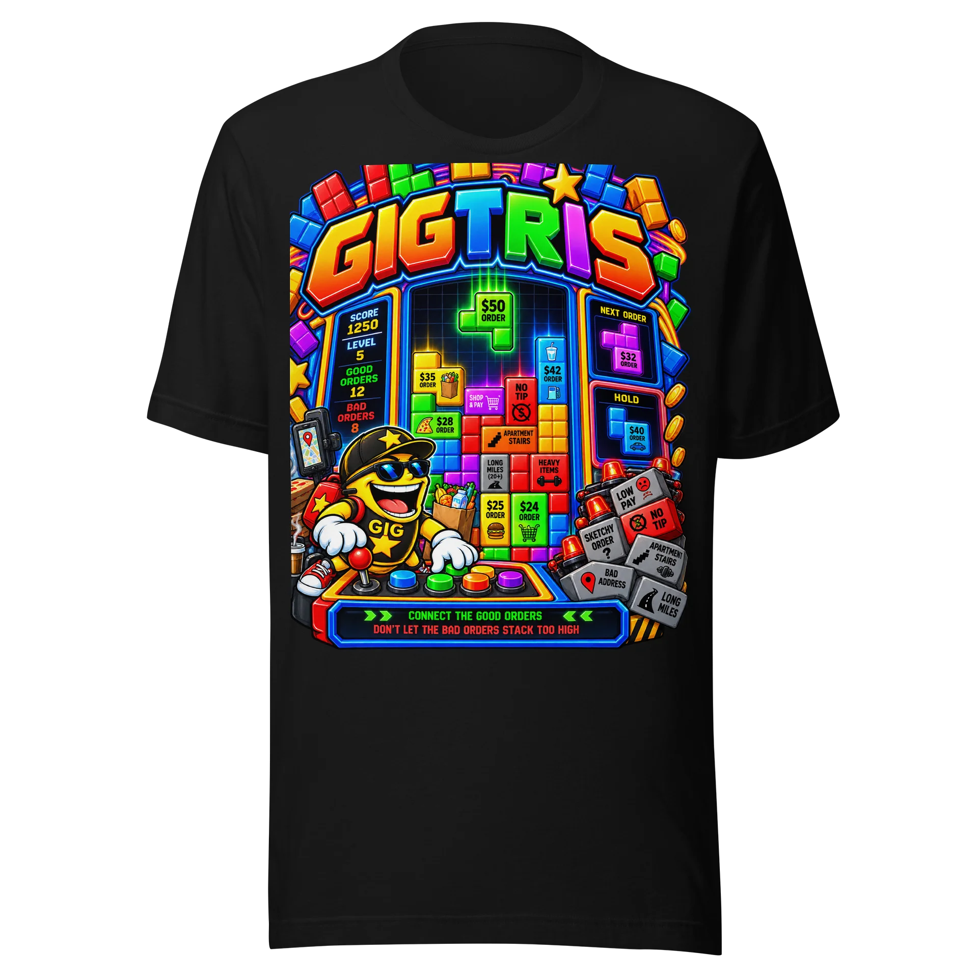 GIGTRIS – Stack the Good Orders, Dodge the Bad! | Funny Gig Worker T-Shirt product image (1)