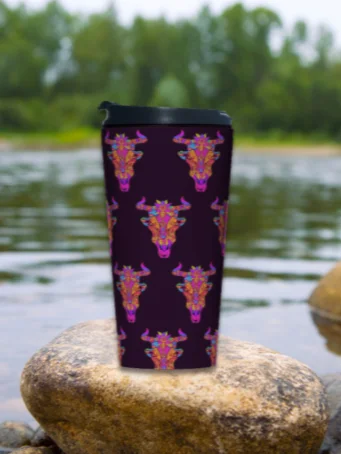 Neon Bull Skull - Stainless Steel Travel Mug product image (2)