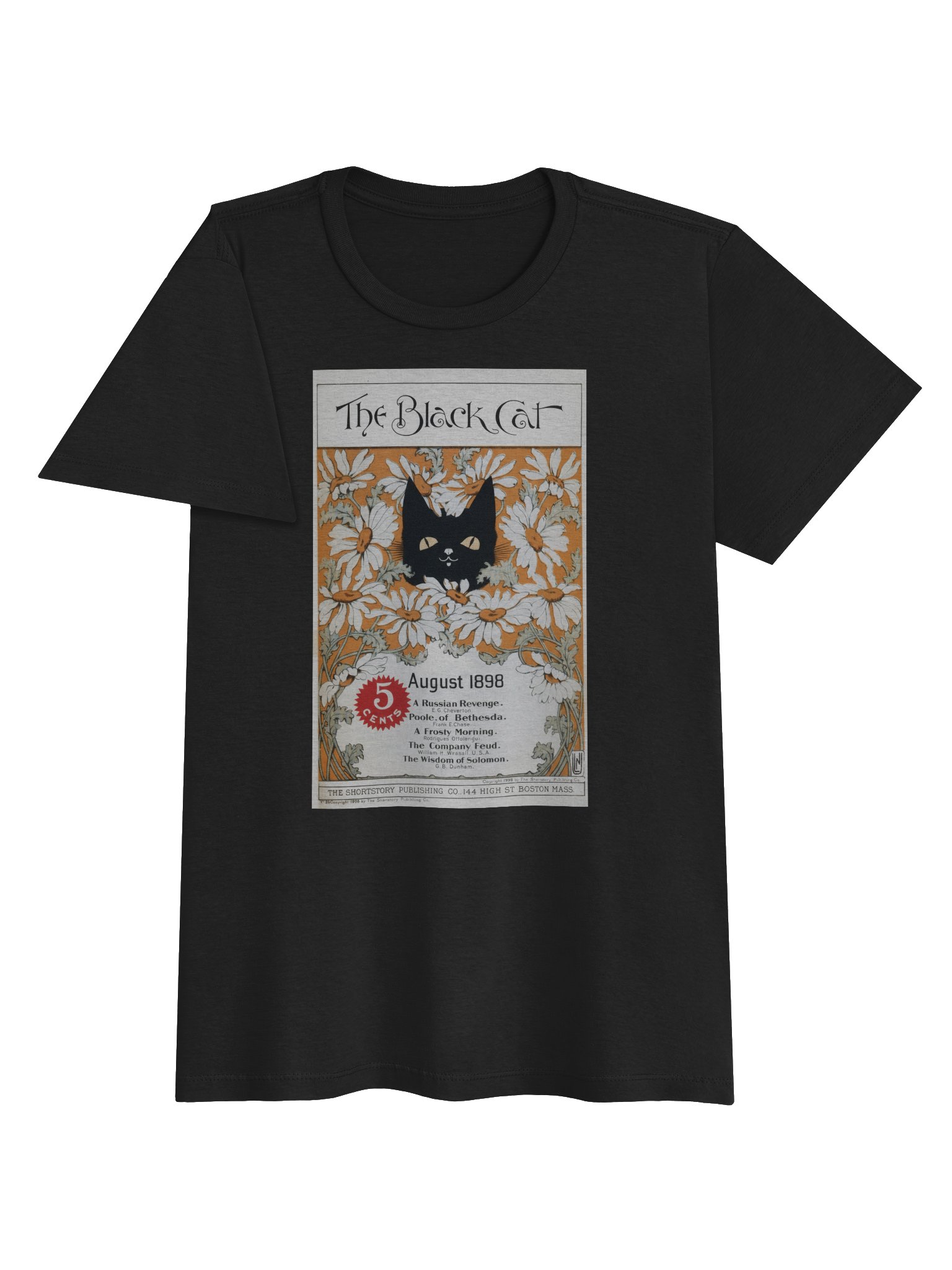 Vintage Black Cat Magazine Vintage Black Cat magazine cover tee with peeking black cat amidst white daisies. Semi-fitted Gildan Womens Softstyle Tee product image (14)