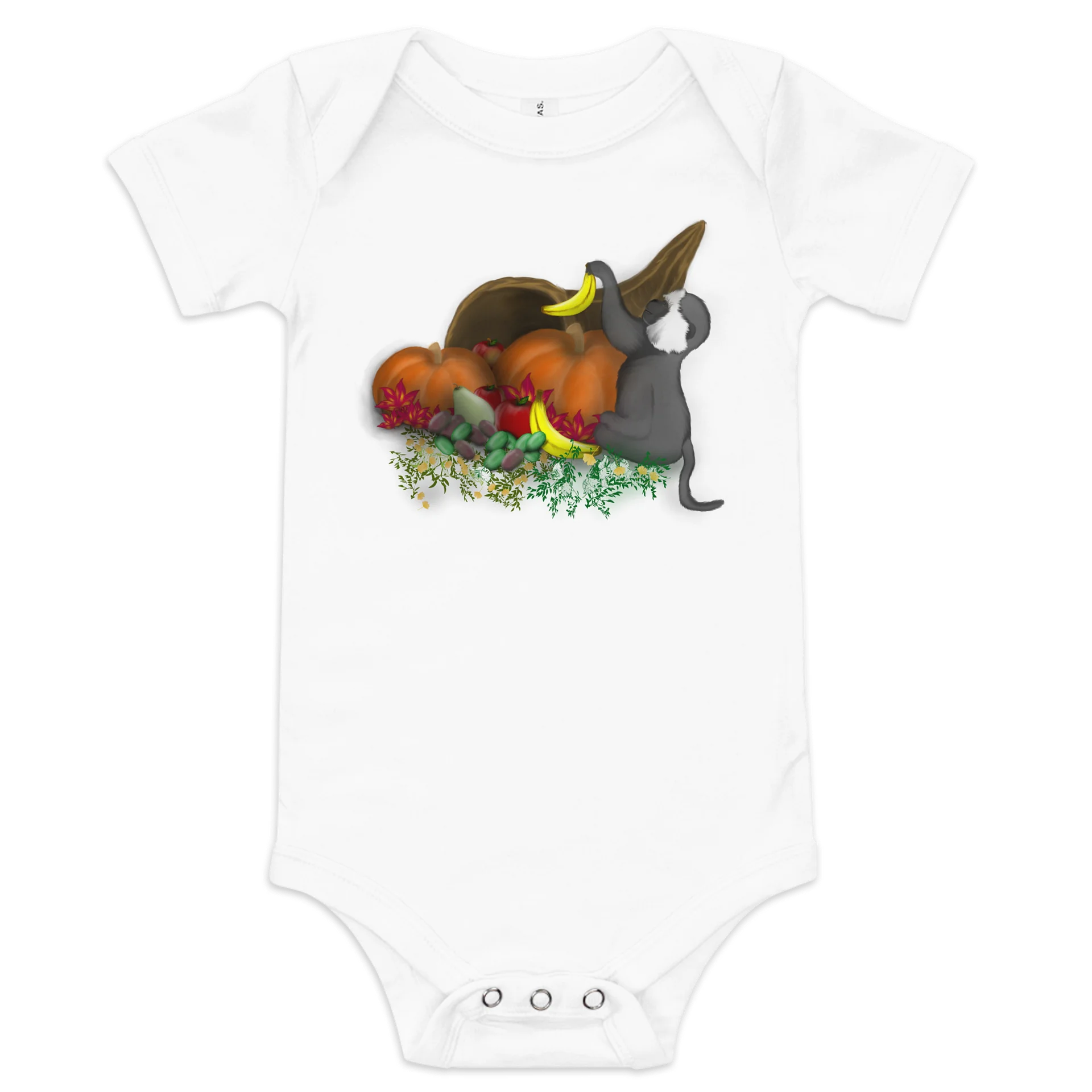 Monkey and Cornucopia, Baby Short Sleeve One Piece - Bella+Canvas product image (4)