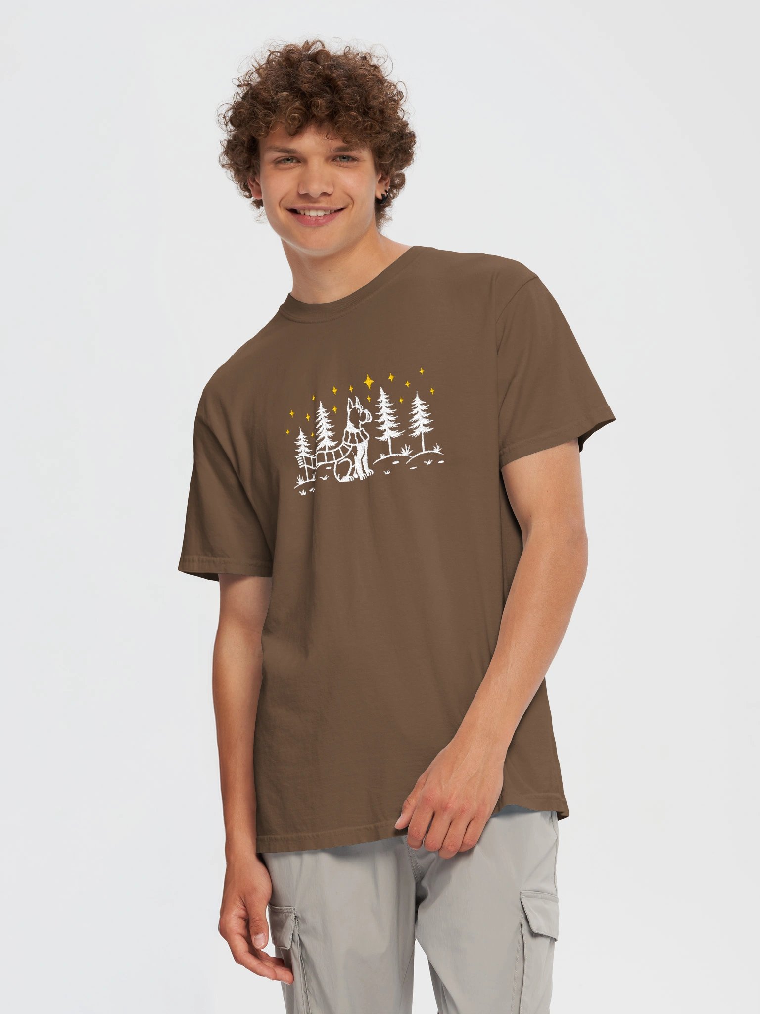 Boxer(Cropped Ears) Winter/Christmas Line Art Design Embroidered T-Shirt product image (77)