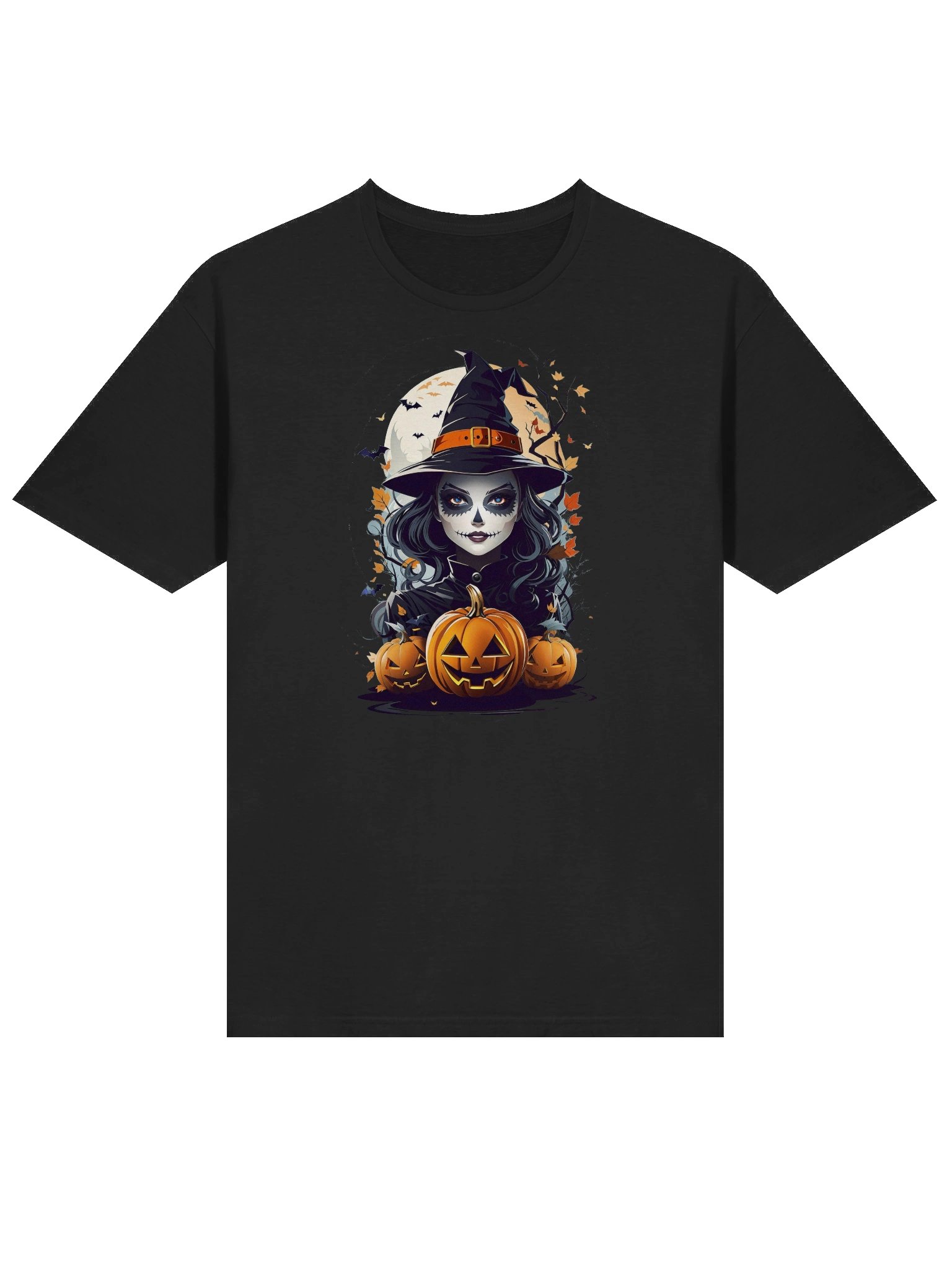 Witch and Pumpkins T-Shirt – Spooky Halloween Witch Tee, Gothic Jack-o’-Lantern Shirt product image (15)