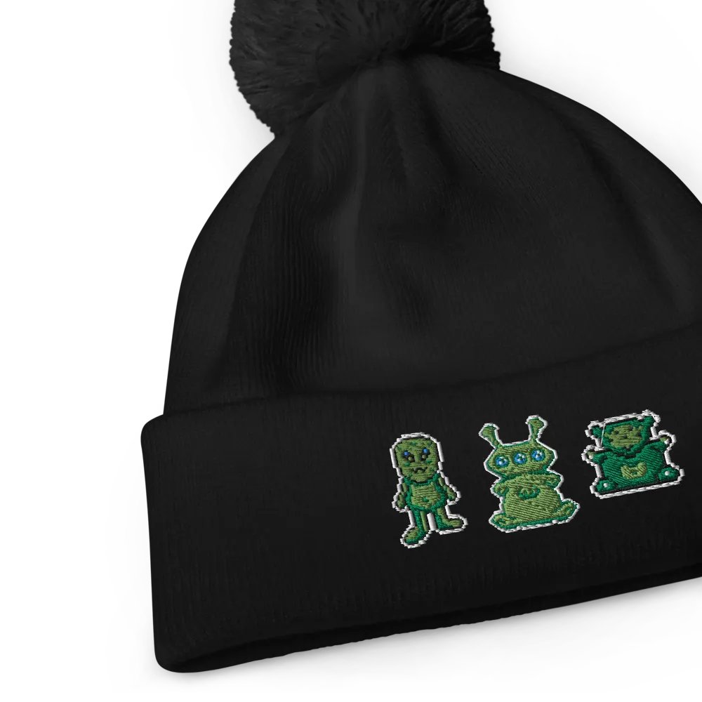 Pixel Aliens pompom beanie product image (2)