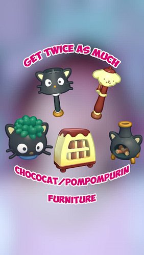 So you need Chococat and Pompompurin furniture but it's taking FOREVEEEEER ? Usahana can help you cheat :p⁠
⁠
#hellokittyisal...