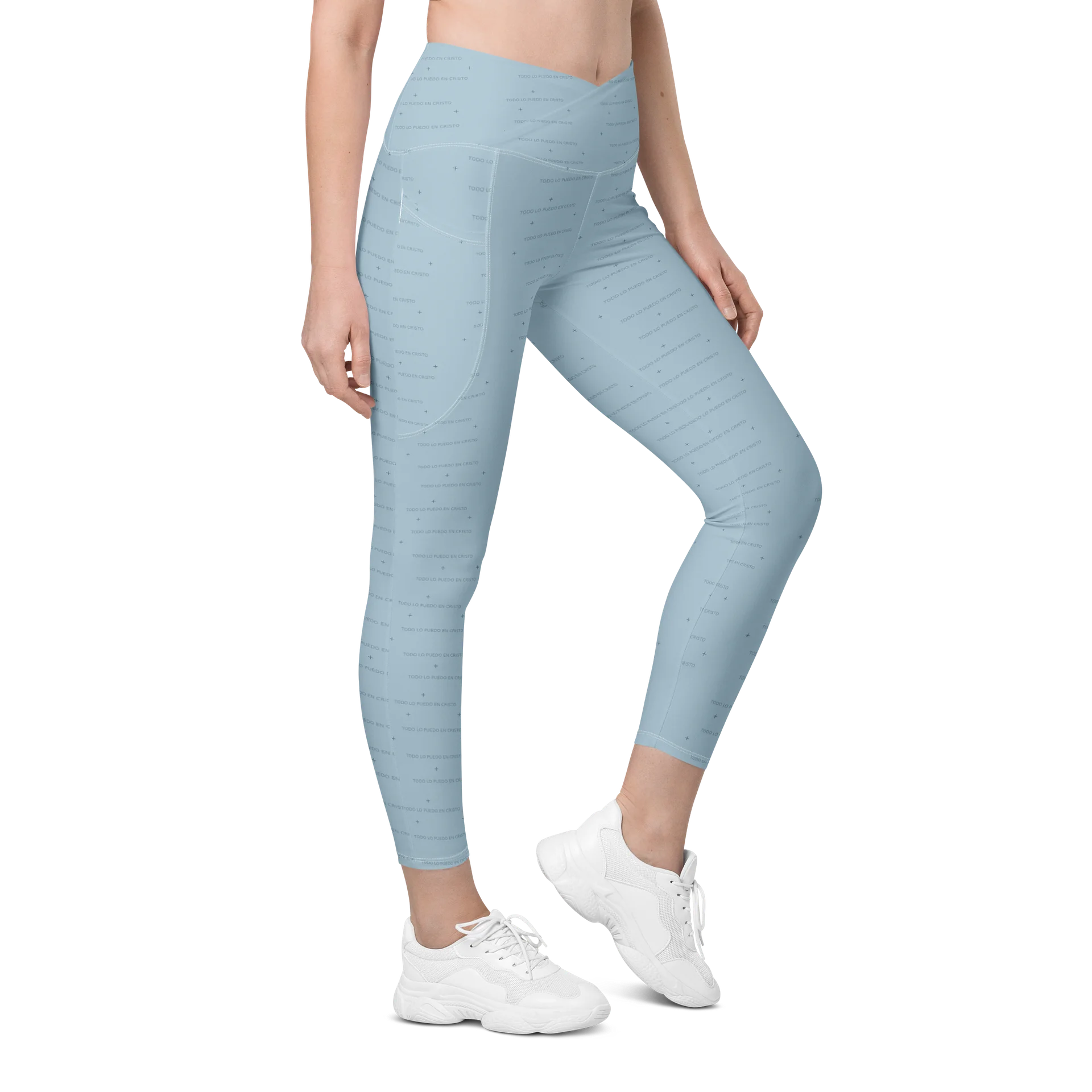 Crossover Leggings with Pockets — Women Who Lift (Baby Blue) product image (8)