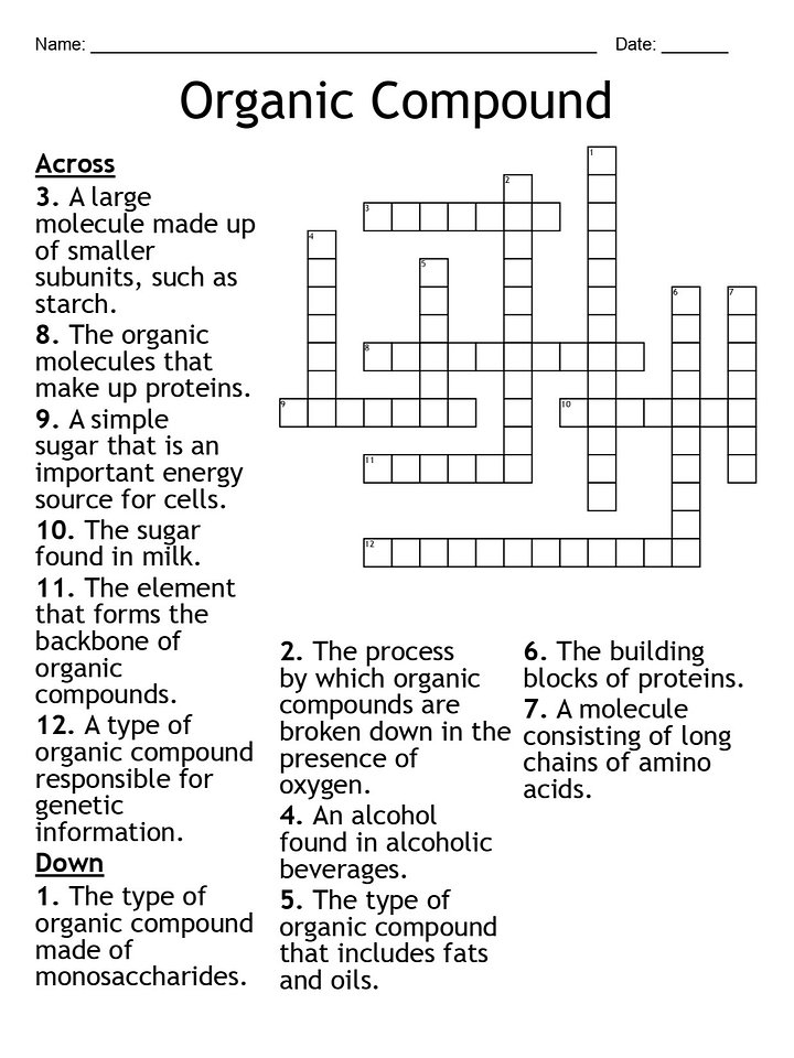 Organic Compound Crossword Puzzle product image (1)