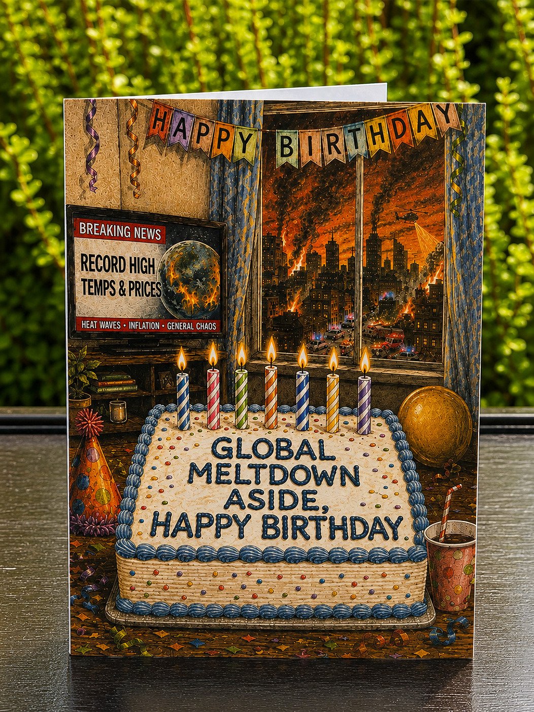 GLOBAL MELTDOWN ASIDE, HAPPY BIRTHDAY Funny Apocalypse Greeting Card product image (1)
