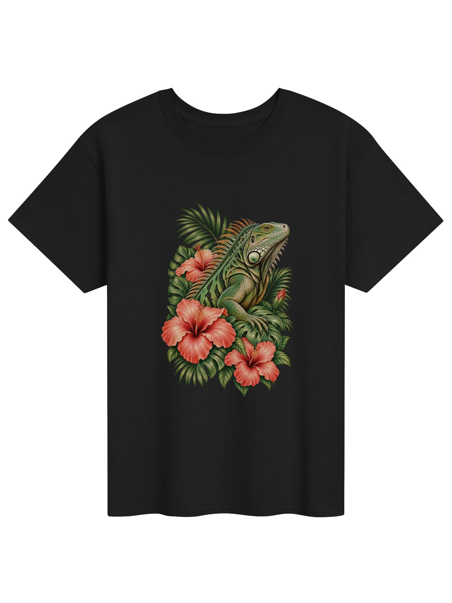 Tropical Green Iguana and Hibiscus T-Shirt product image (1)
