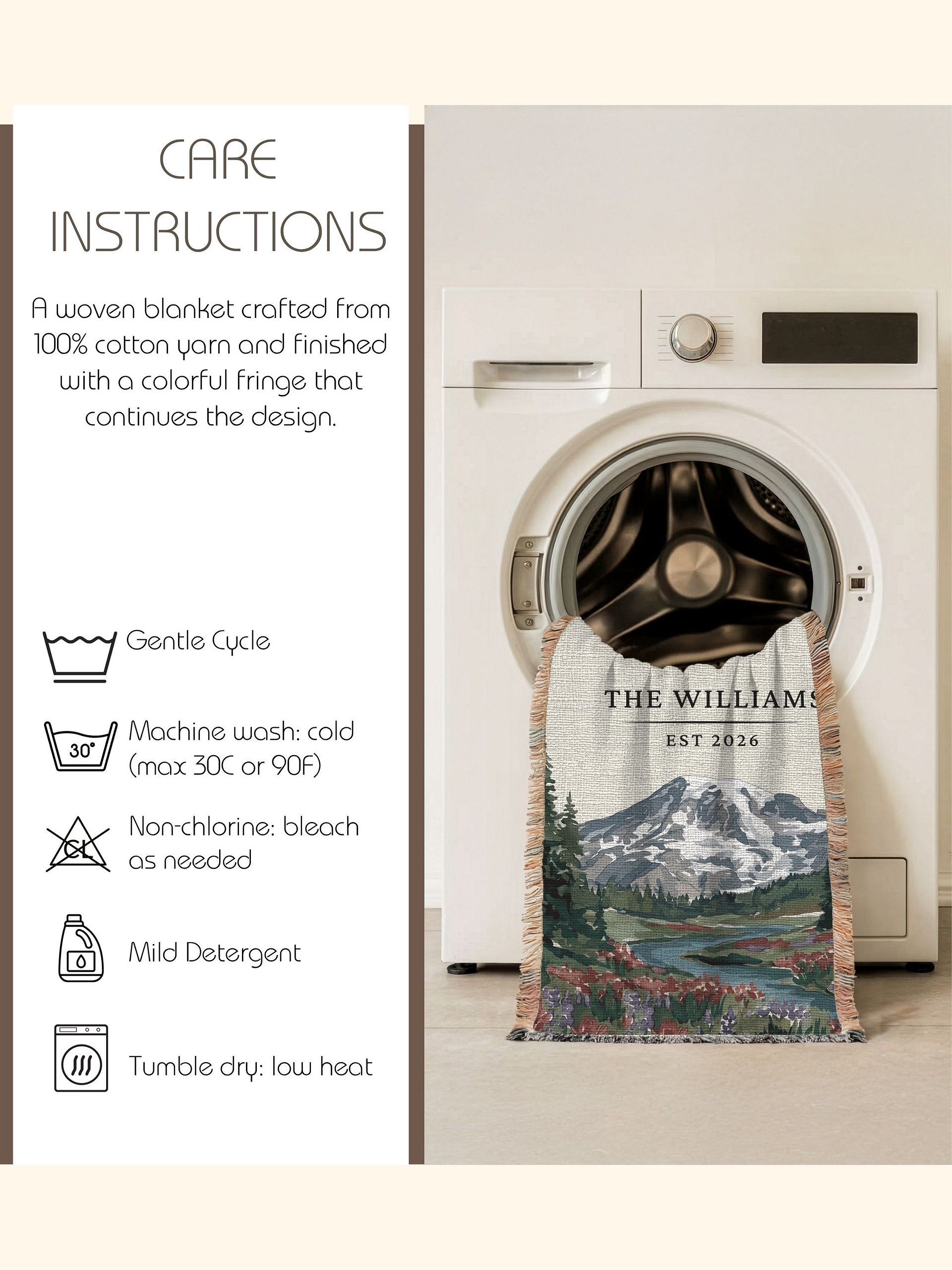 Personalized Mountain Landscape Woven Blanket | Custom Family Name Throw product image (3)