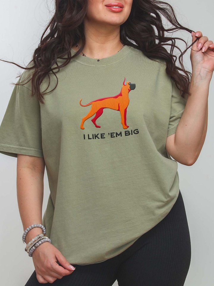 I Like 'Em Big T-Shirt(Embroidered) of a Great Dane(Tan, Black Mask & Cropped Ears) product image (2)