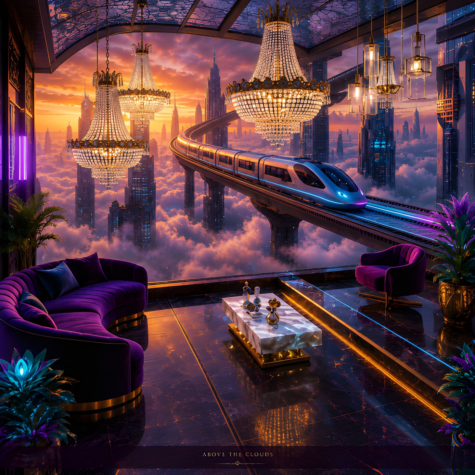 ABOVE THE CLOUDS Futuristic Sky Lounge Wall Art Printable | Luxury Sci-Fi Decor 8K Digital Download product image (2)