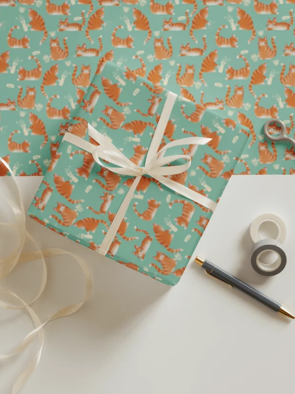 Bad Orange Tabby Cats Knocking Stuff Over Wrapping Paper, 3 Pack product image (1)