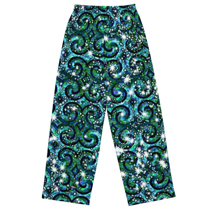 Green Blue Sparkle Swirl Wideleg Pants product image (1)