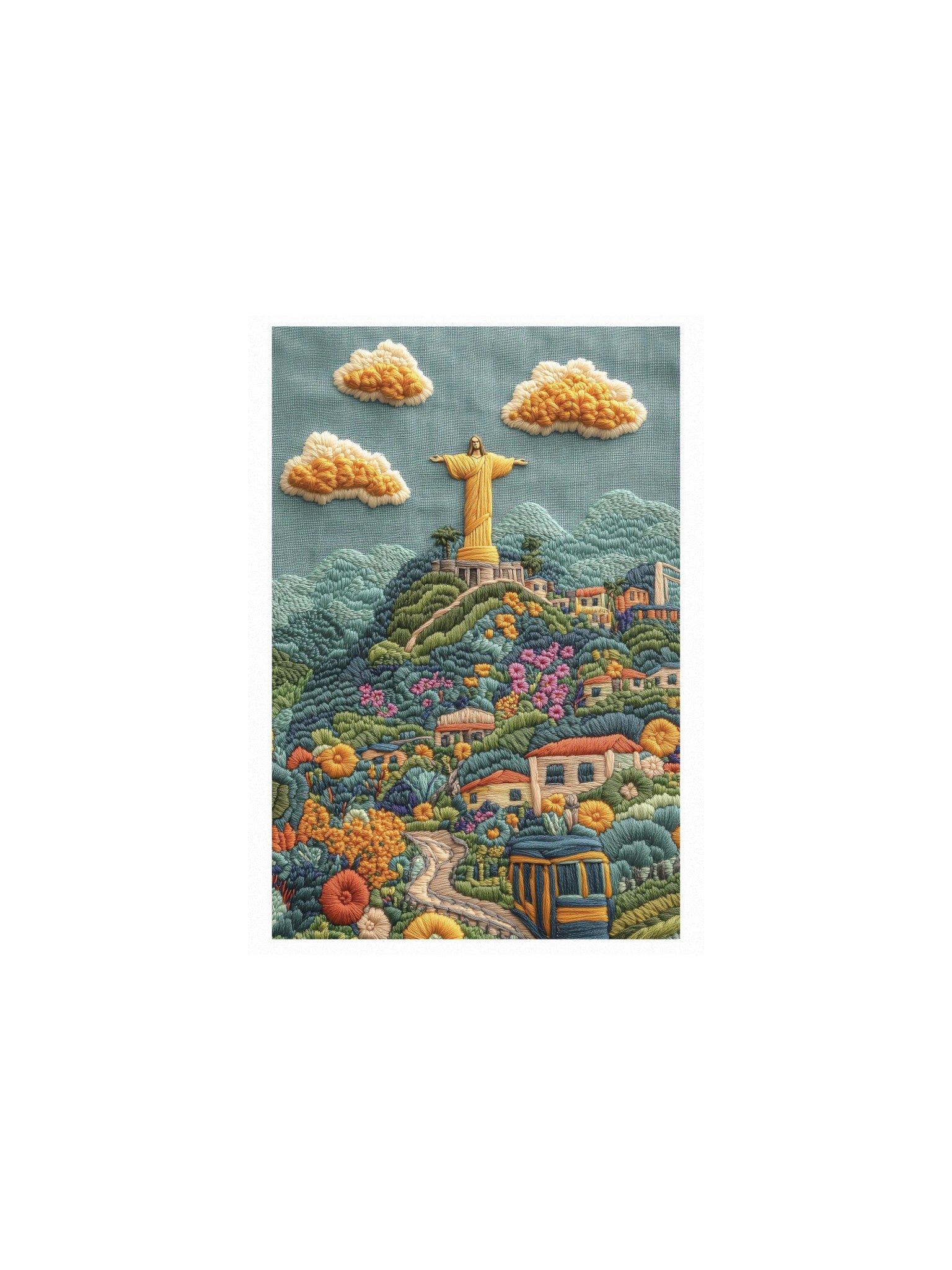 A Colorful Day in Rio | Embroidery-Style Wall Art — Unframed Print product image (1)
