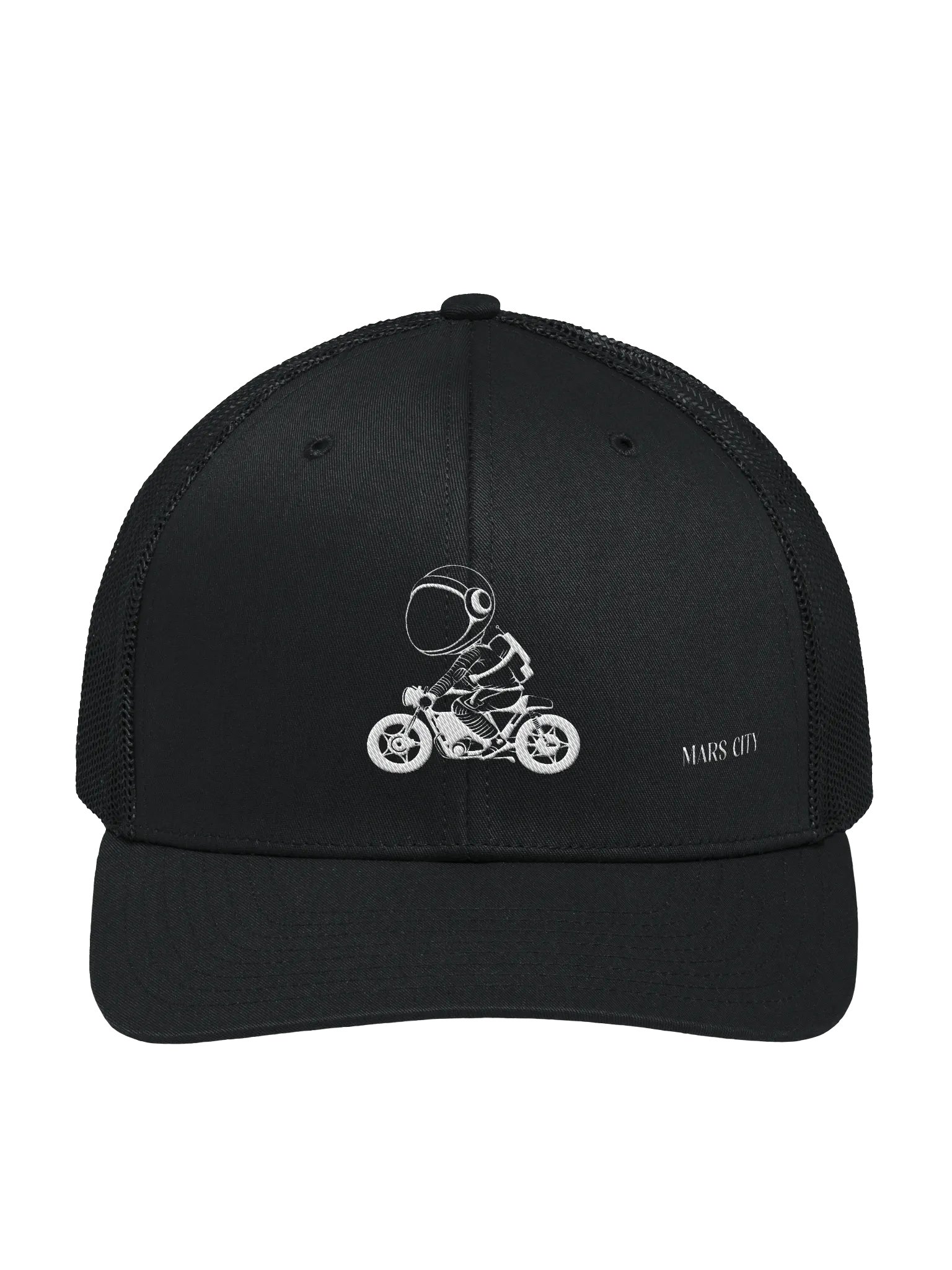 RICHARDSON SNAPBACK TRUCKER HAT WITH ALL WHITE MOTORCYCLE WITH MARS CITY WHITE LETTERS (4 COLORS) product image (1)