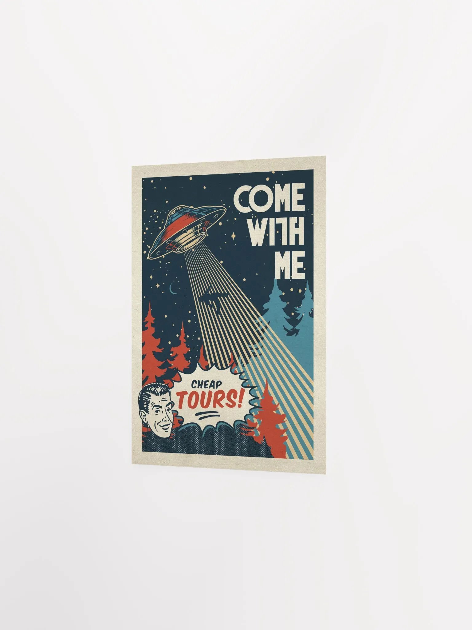 UFO. Come with me! Cheap tours! — Vintage space poster product image (6)