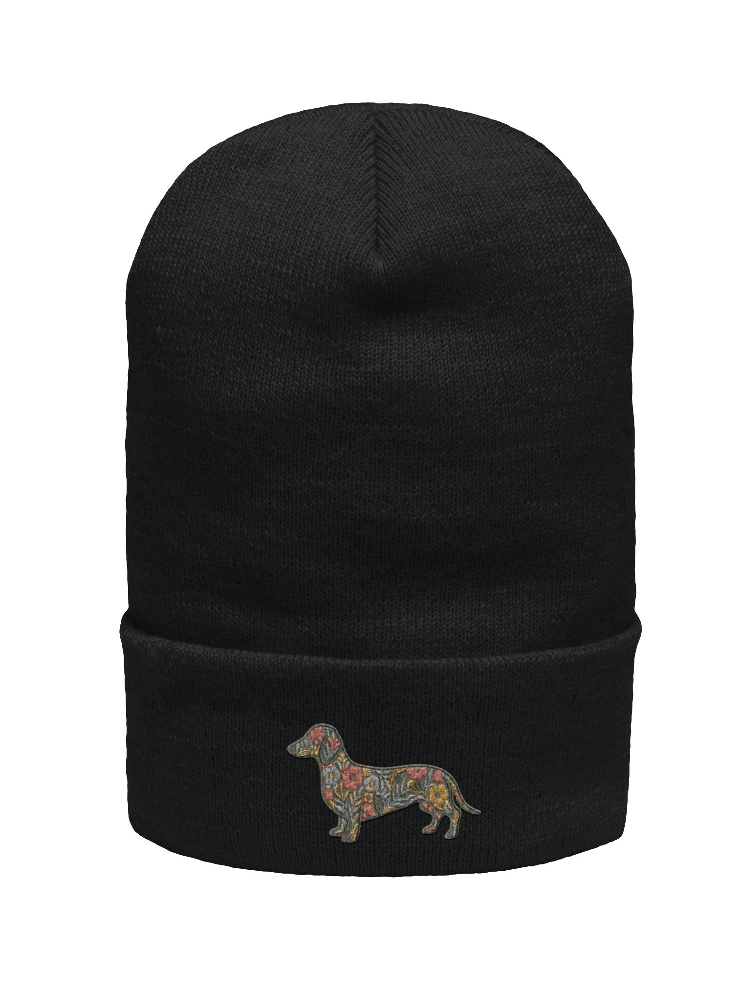 Bestickte Dachshund Mütze mit Blumen | Gemütliche Wintermütze product image (1)