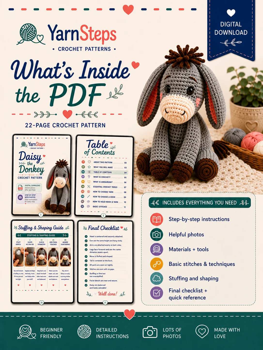 Daisy the Donkey Crochet Pattern PDF product image (4)