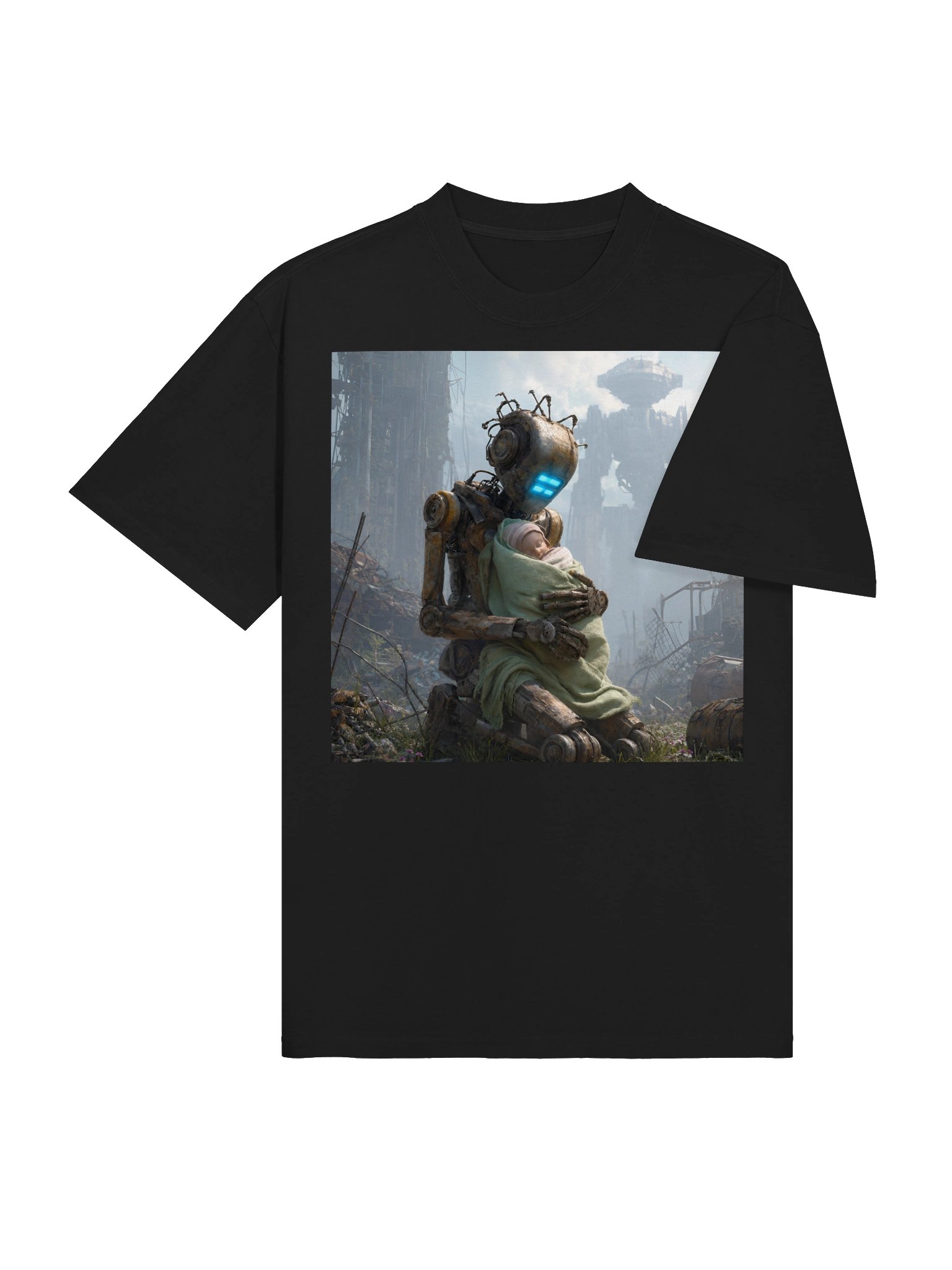 Cyberpunk Robot Baby T-Shirt, Sci-Fi Guardian Art, Futuristic Tech Gift, 8K Oversized Tee product image (6)