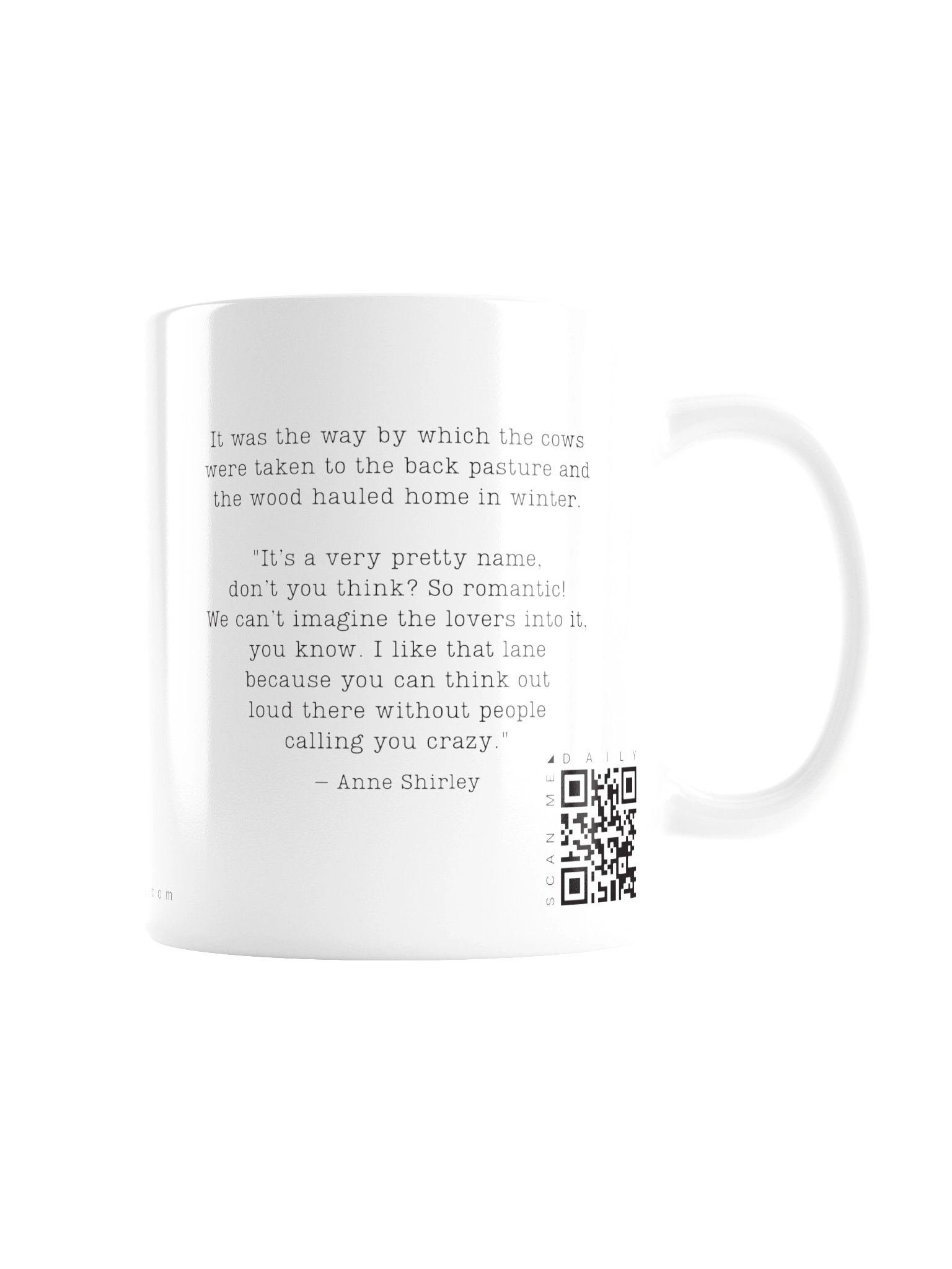 <i>Lovers Lane</i> • QR Mug<br /> With 160 Daily Quotes<br /> <small>Quotes from beloved novel<br />Anne of Green Gables (1908)</small> product image (2)