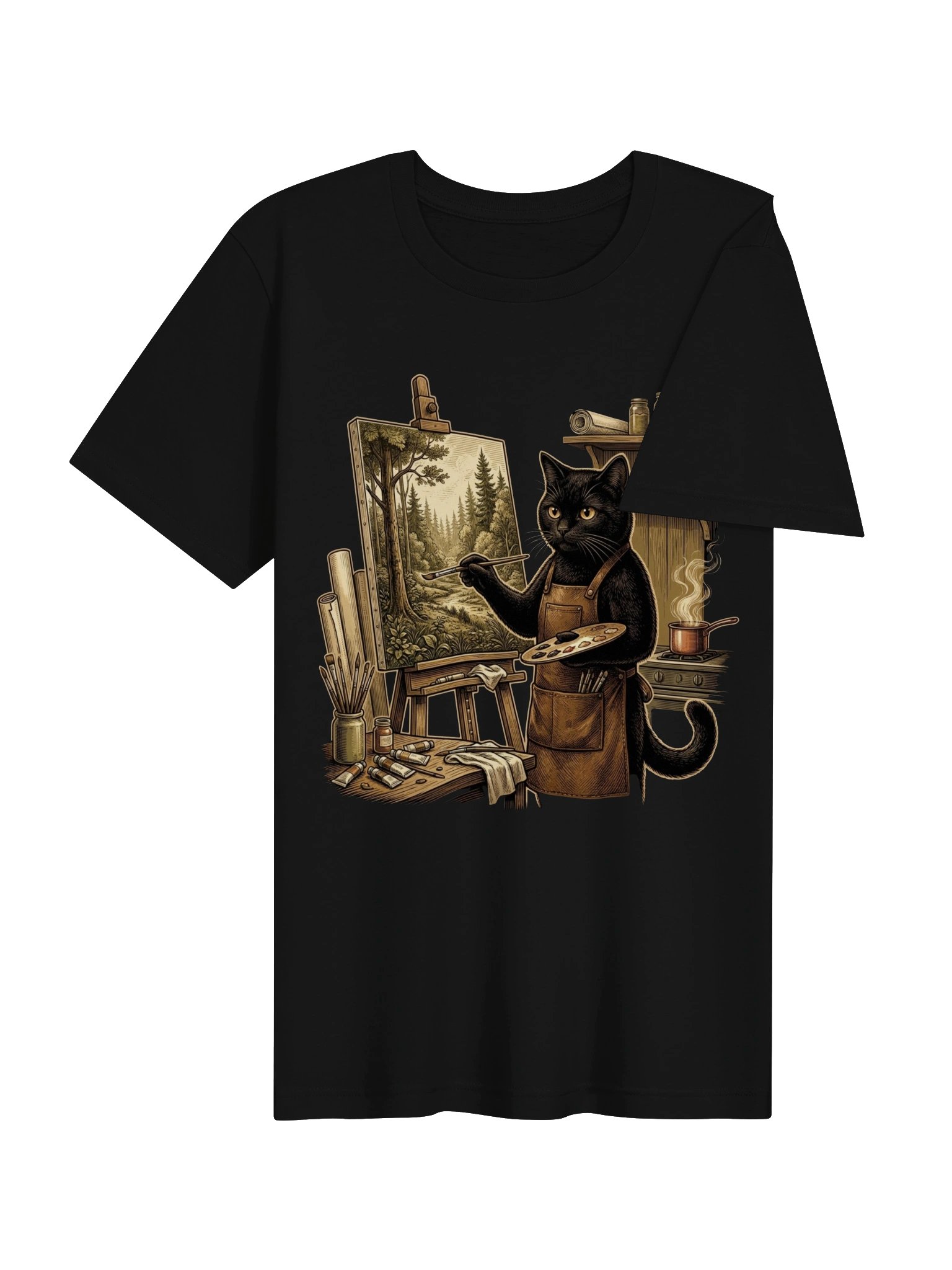 Artist Cat Vintage Graphic Tee - Painter Black Cat Shirt product image (16)