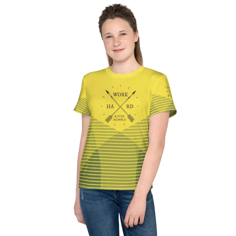 'Work Hard & Stay Humble' Work Ethic Yellow Youth T-Shirt product image (5)