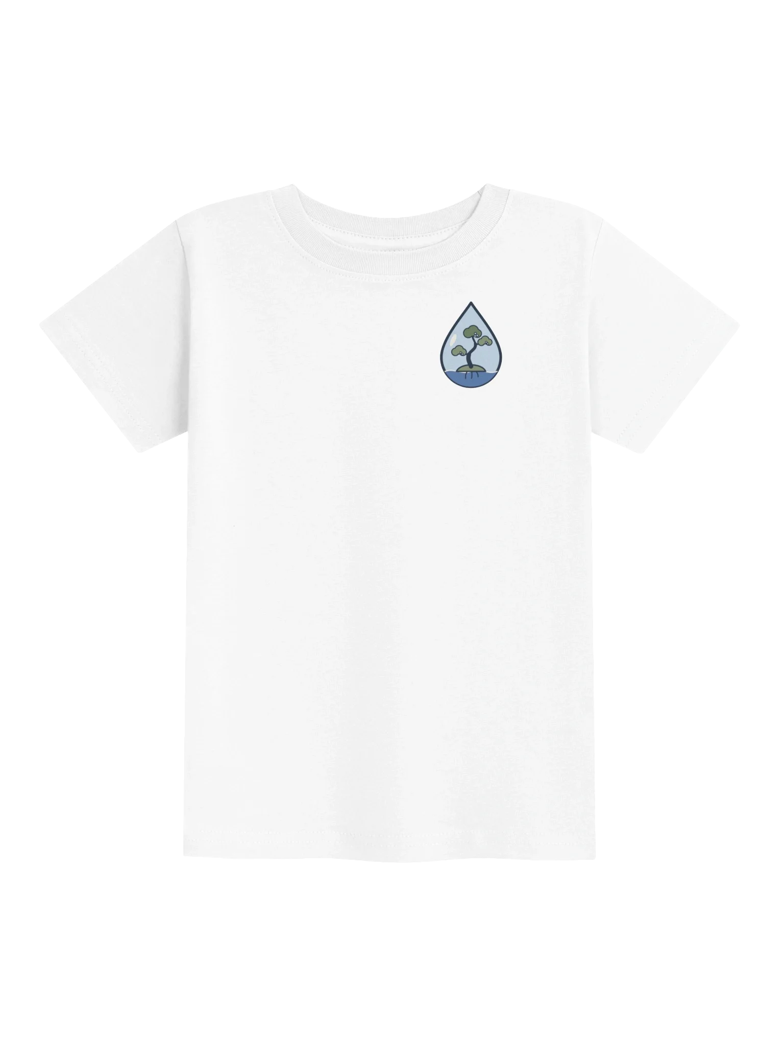 Drip Mark Toddler Tee in White: a little juniper tree growing inside a water droplet
