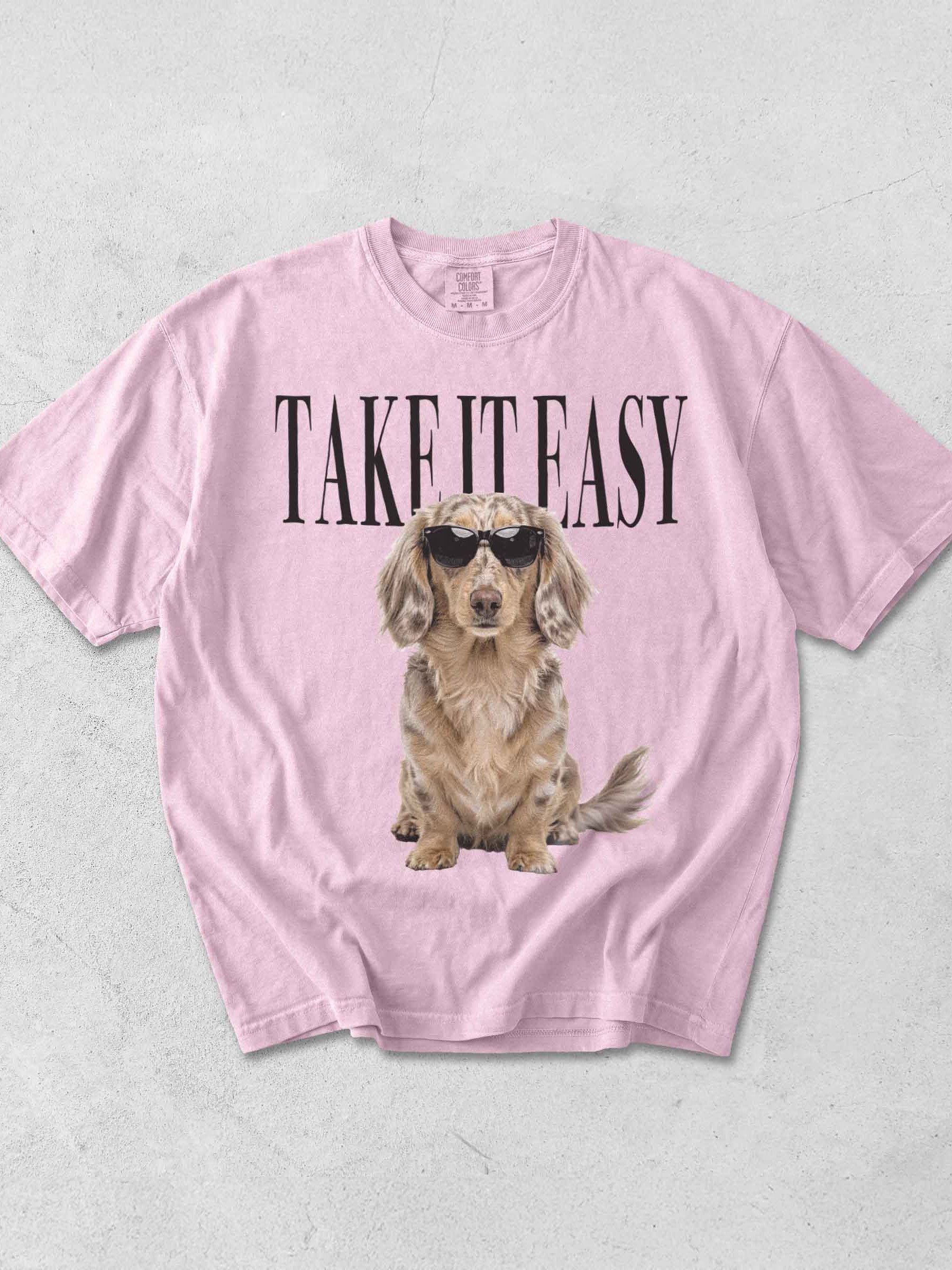 Take It Easy '90s Pop Vintage-Style T-Shirt for Longhaired Dachshund(Dapple) Lovers product image (1)