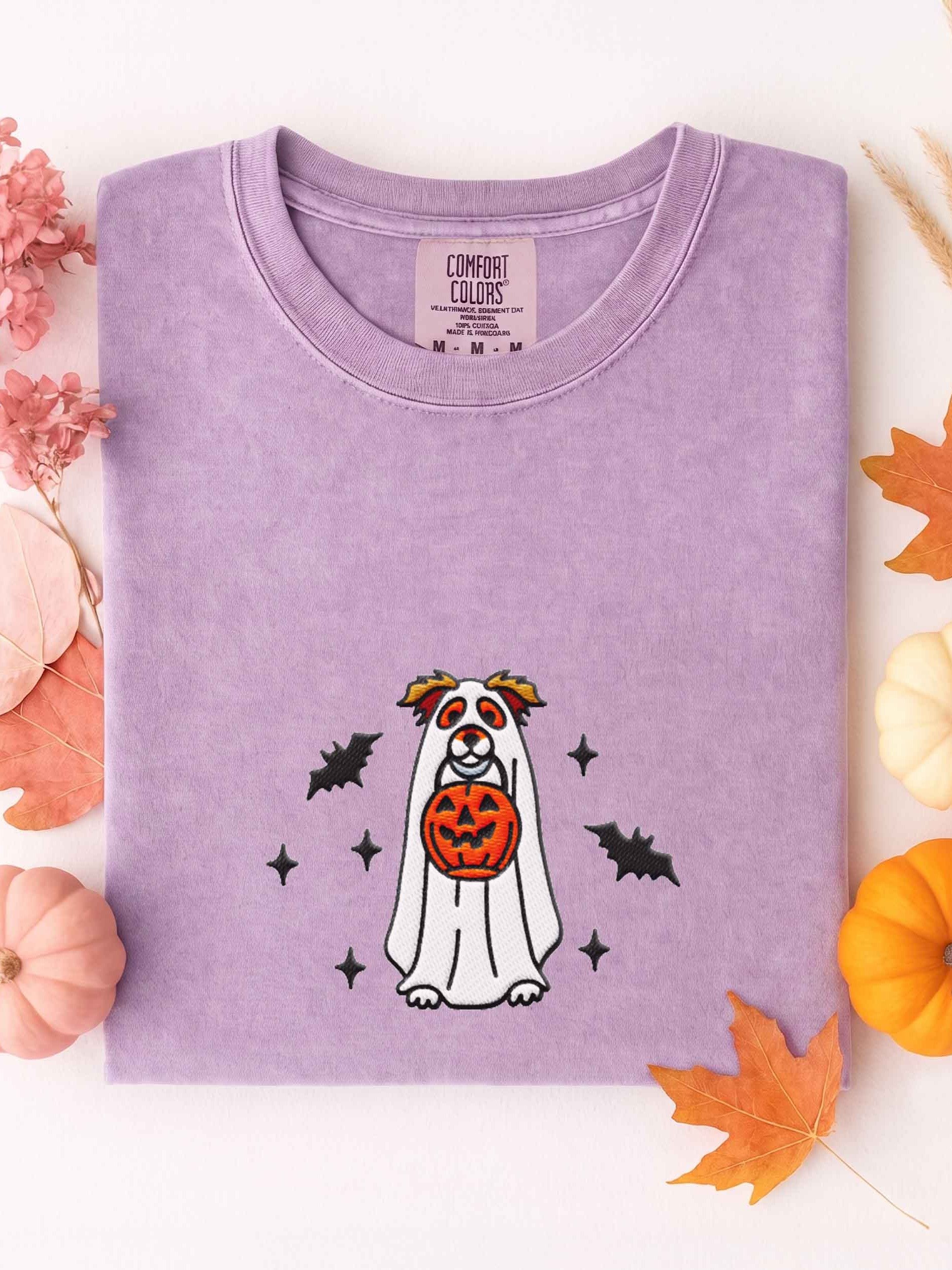 Halloween Australian Shepherd(Red Merle) Embroidered T-Shirt product image (1)