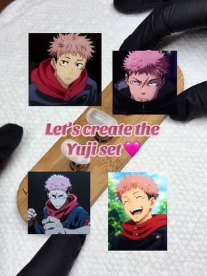 The #yuji set 🩷  My sweet little golden retriever, it’s taken me so long to come up with designs for his set but he’s finally here 🥹  This set is available to purchase on my website, link in my bio 🫶🏼  #yujiitadori #jujutsukaisen #jjk #animenails 