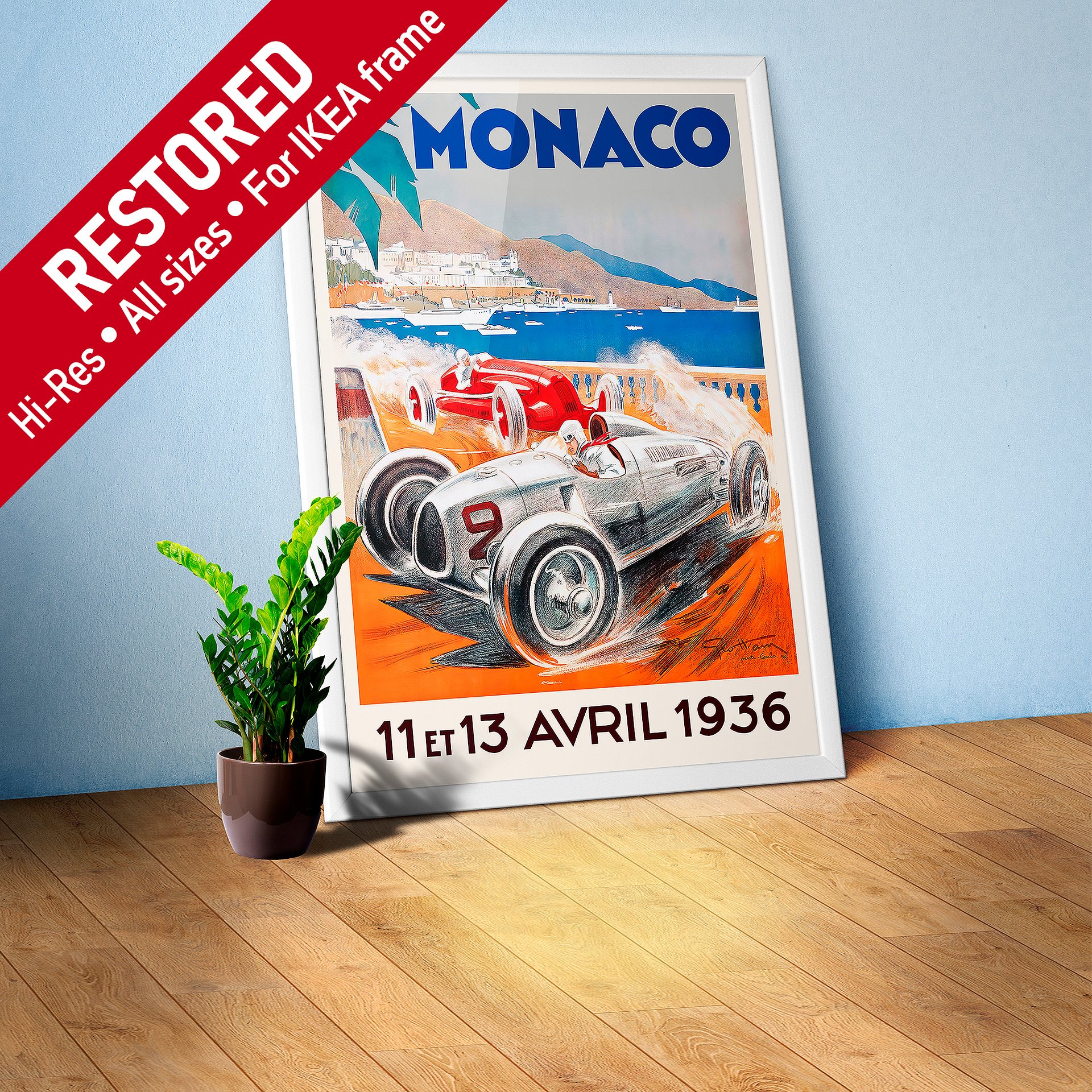 Monaco Vintage F1 Grand Prix, 1936 poster — Vintage Formula 1 poster, Monaco Grand Prix poster, retro travel poster product image (1)
